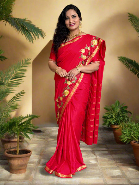 Semi Mysore Crepe (Self, Cut work and Embroidery)
