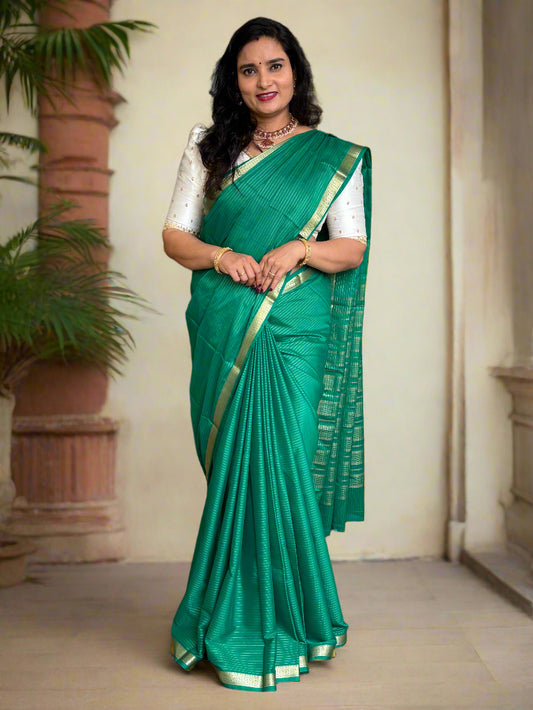Semi Mysore Crepe (Horizontal Lines and Small Border)