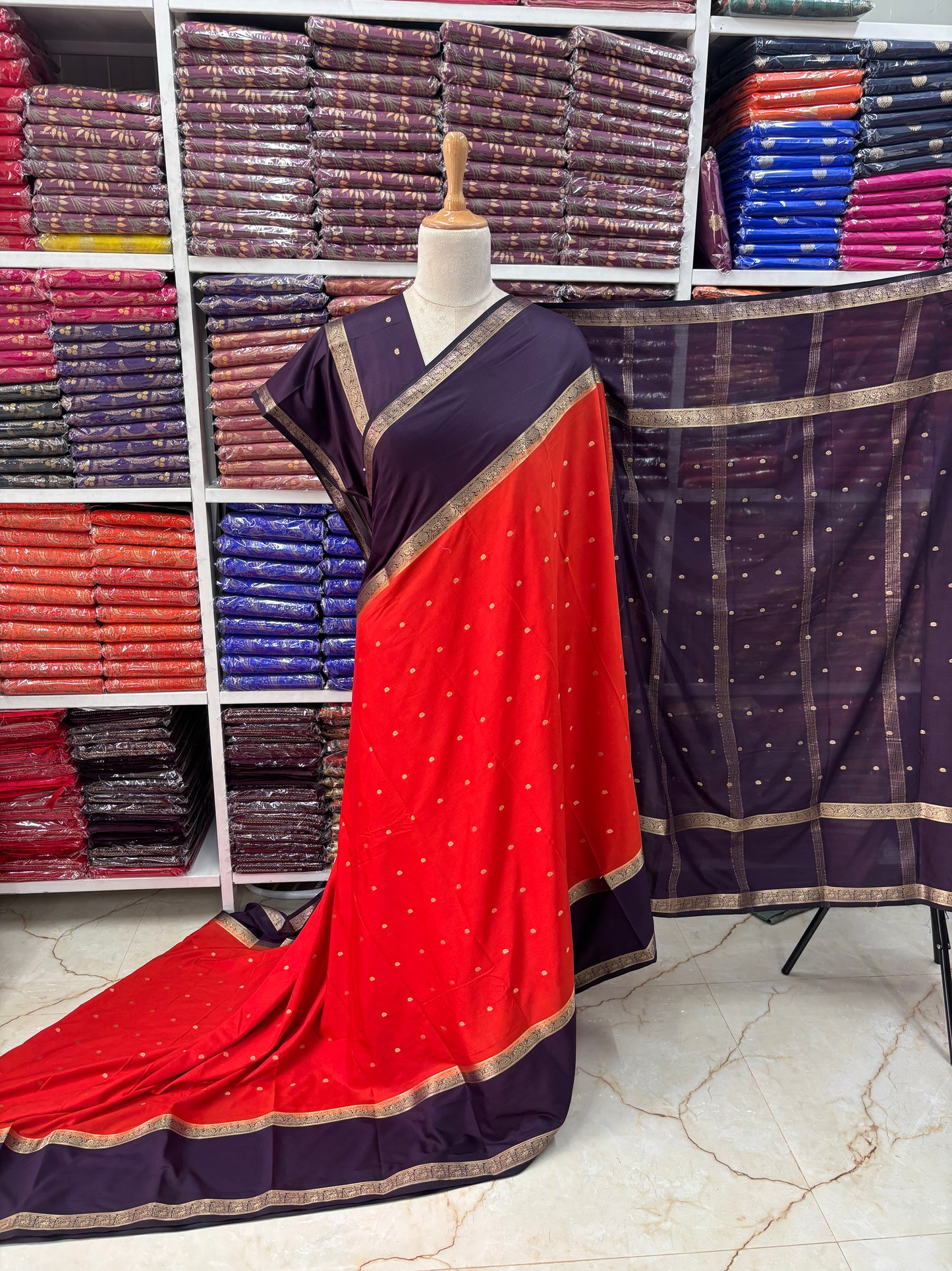 Semi Mysore Crepe (Peacock and Mango Bentex Border)