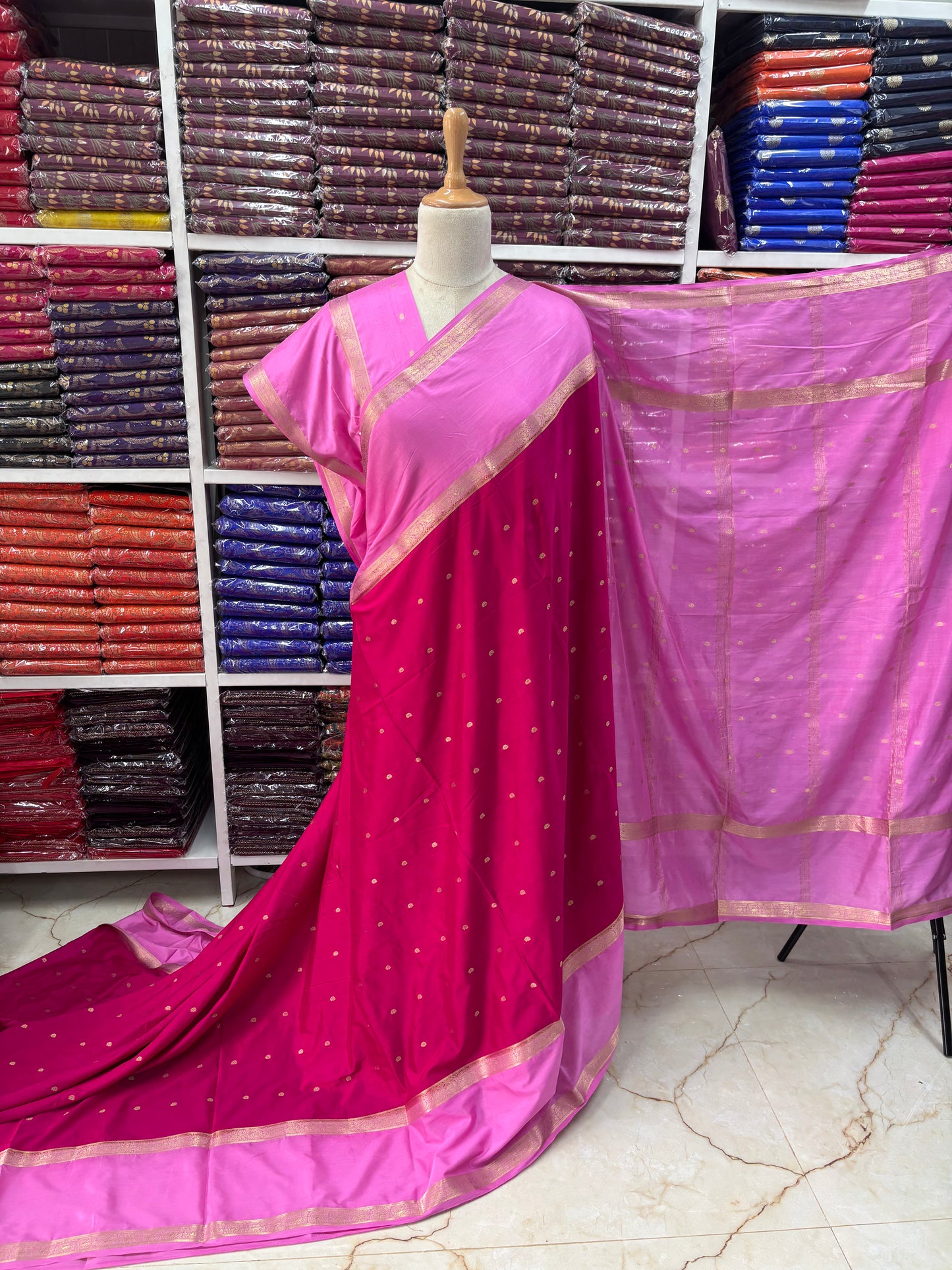 Semi Mysore Crepe (Peacock and Mango Bentex Border)