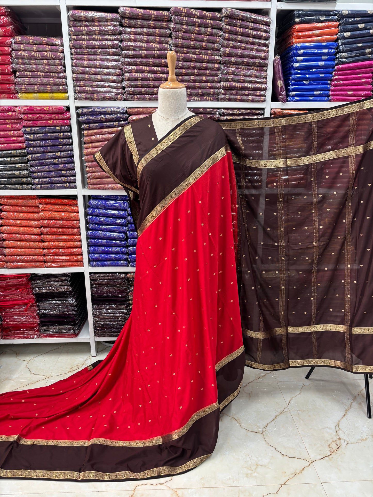 Semi Mysore Crepe (Peacock and Mango Bentex Border)