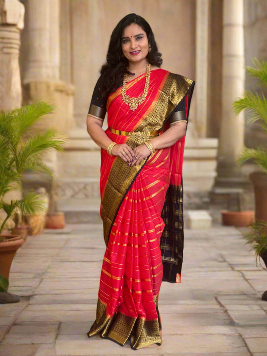 Semi Mysore Crepe (Horizontal Line and SS Big Border)