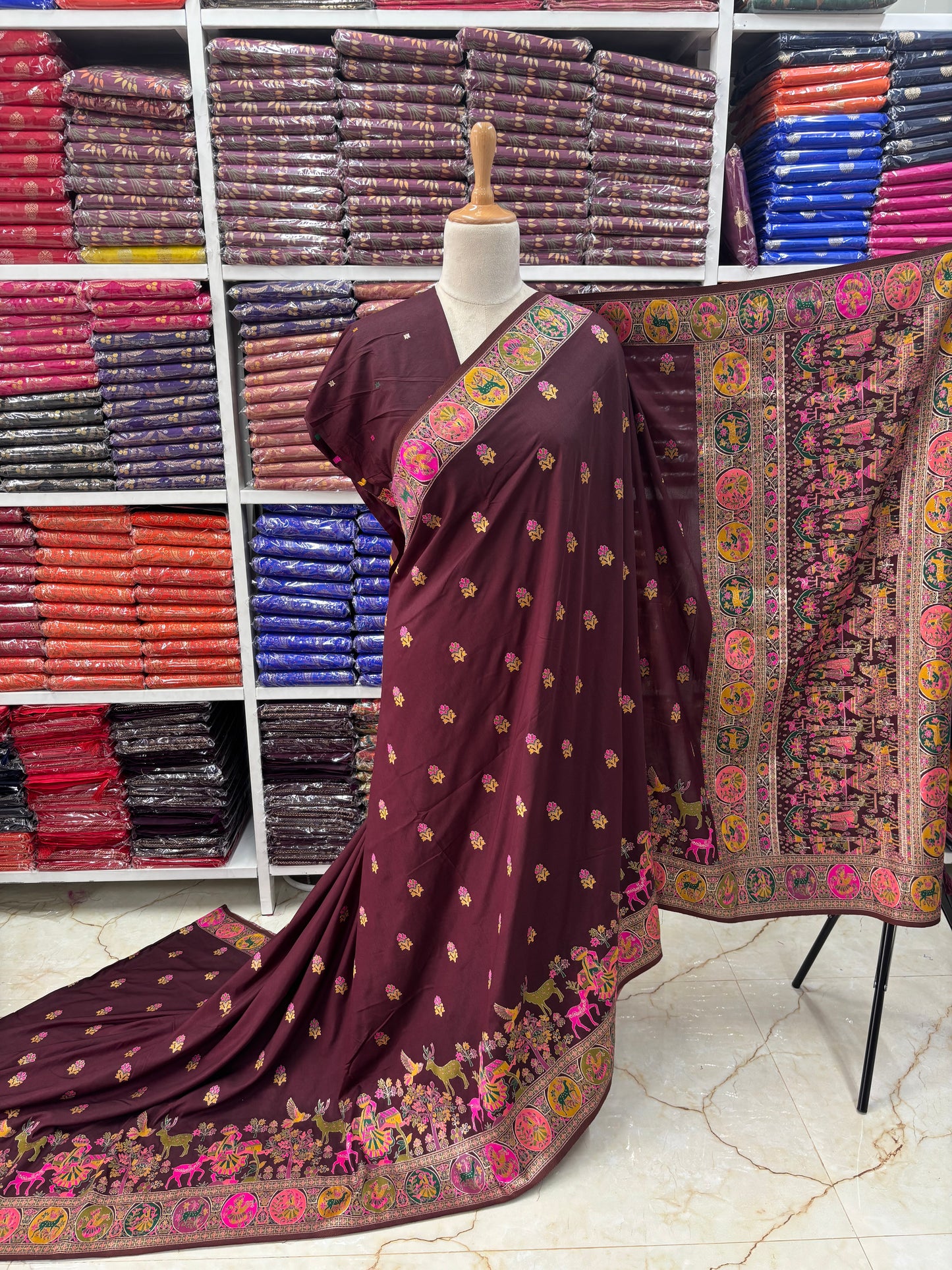 Kashmiri Pashmina Saree (Village Theme)