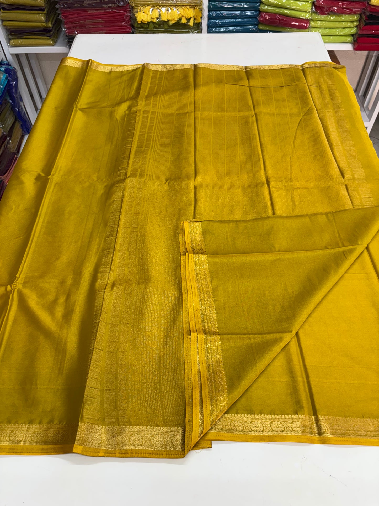 Semi Mysore Crepe (Self, 1 inch Floral Border)