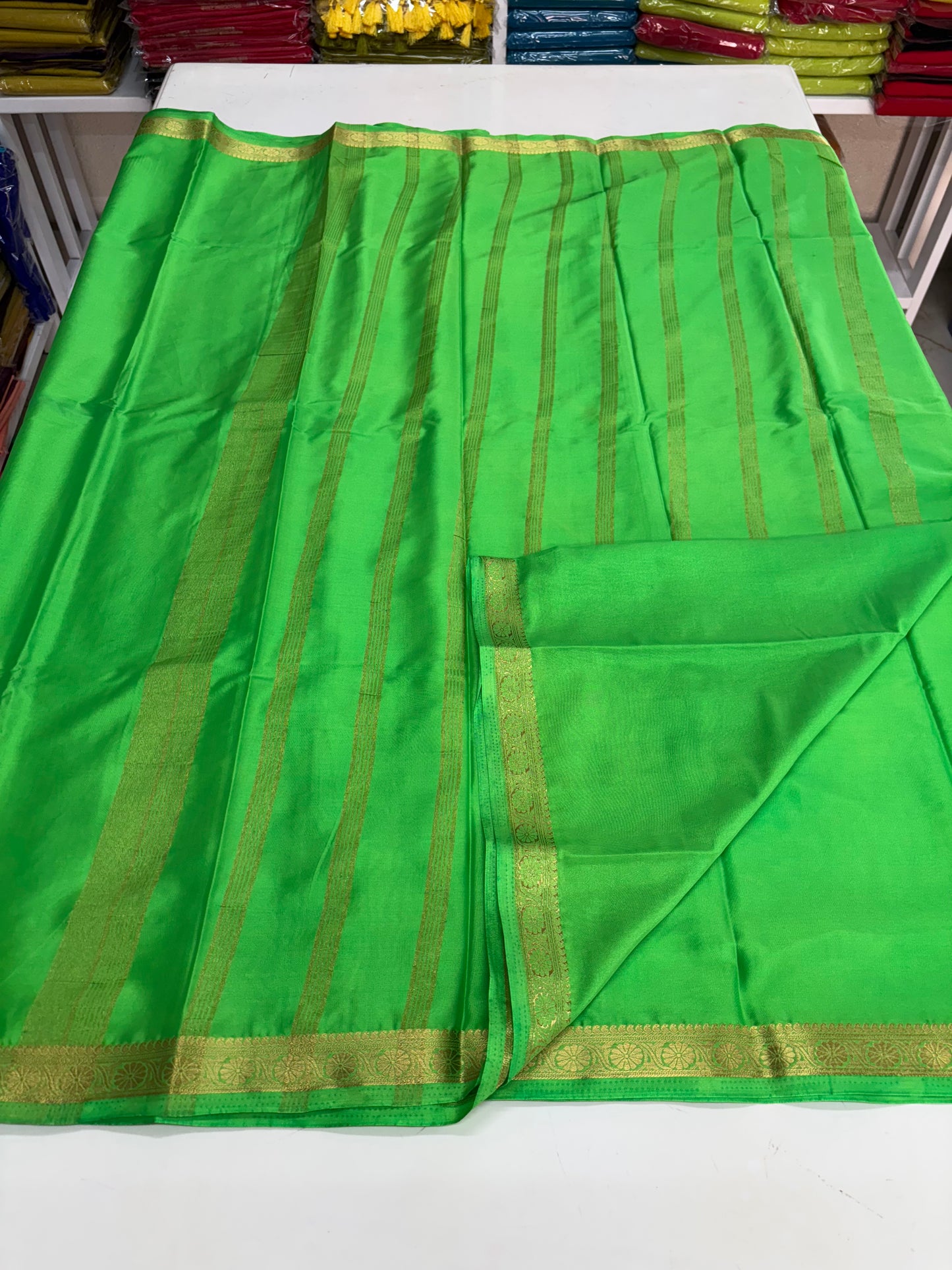 Semi Mysore Crepe (Self, 1 inch Floral Border)