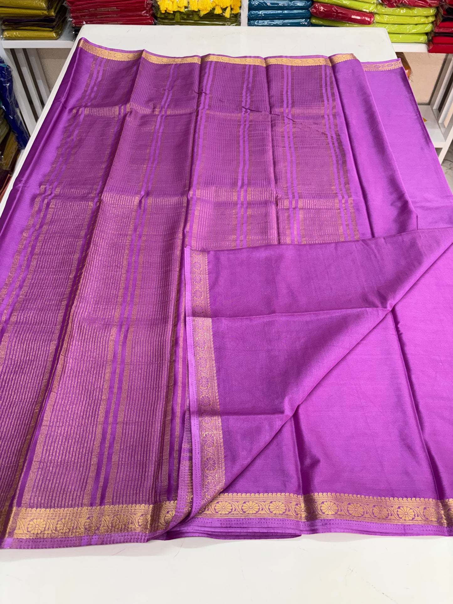 Semi Mysore Crepe (Self, 1 inch Floral Border)