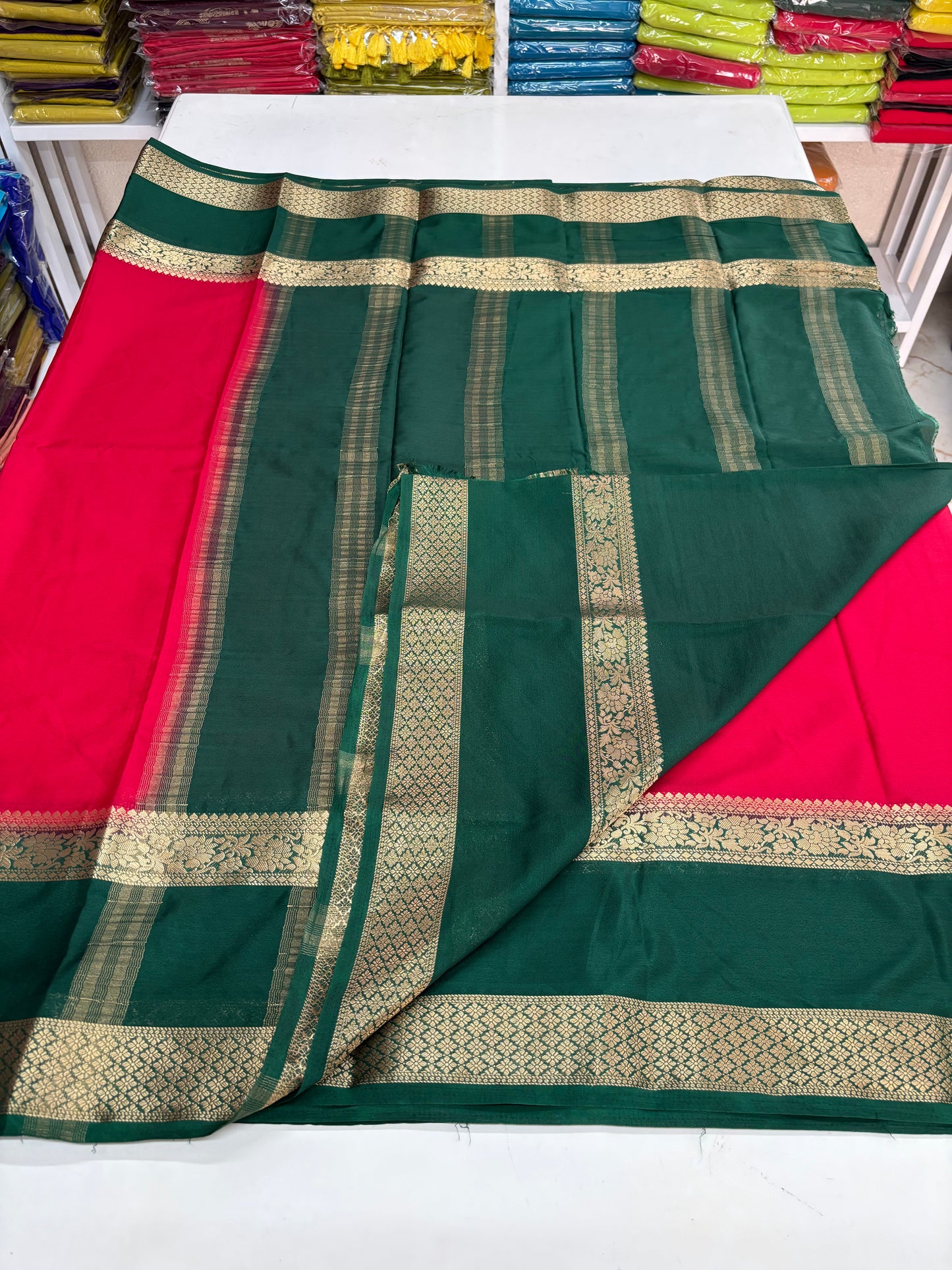 Semi Mysore Crepe (Big Floral Bentex Border)