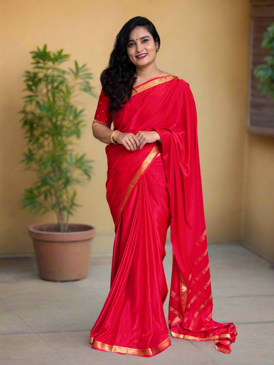 Semi Mysore Crepe (Self, 1 inch Floral Border)