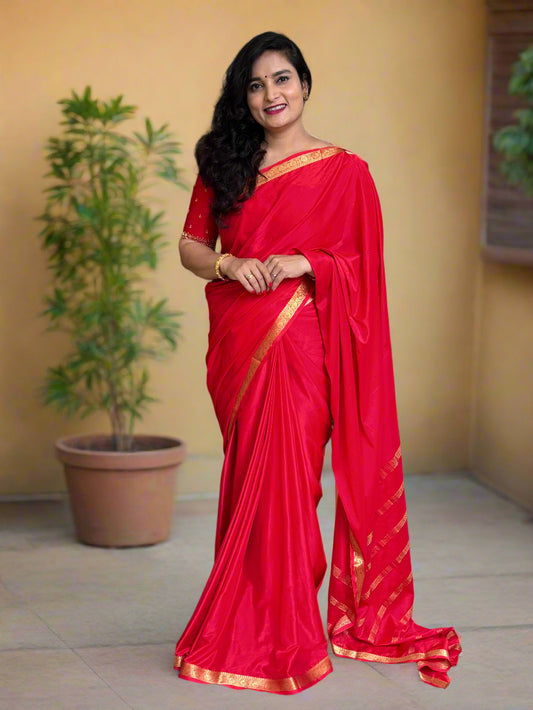 Semi Mysore Crepe (Self, 1 inch Floral Border)