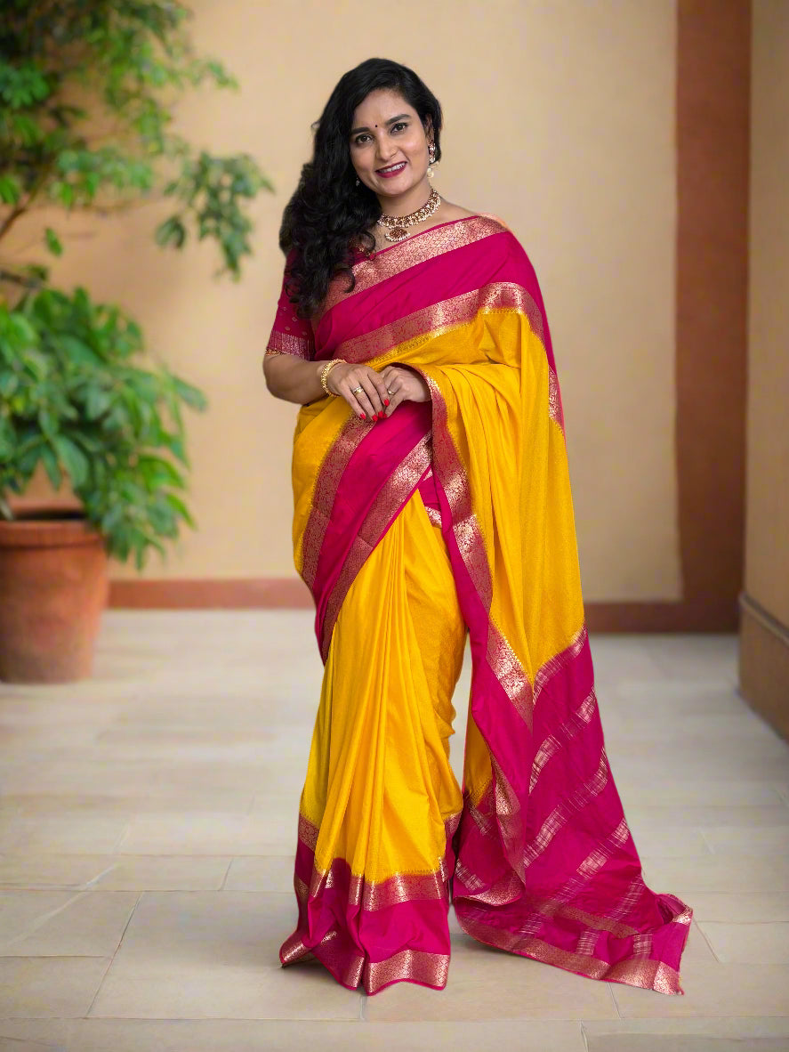Semi Mysore Crepe (Big Floral Bentex Border)
