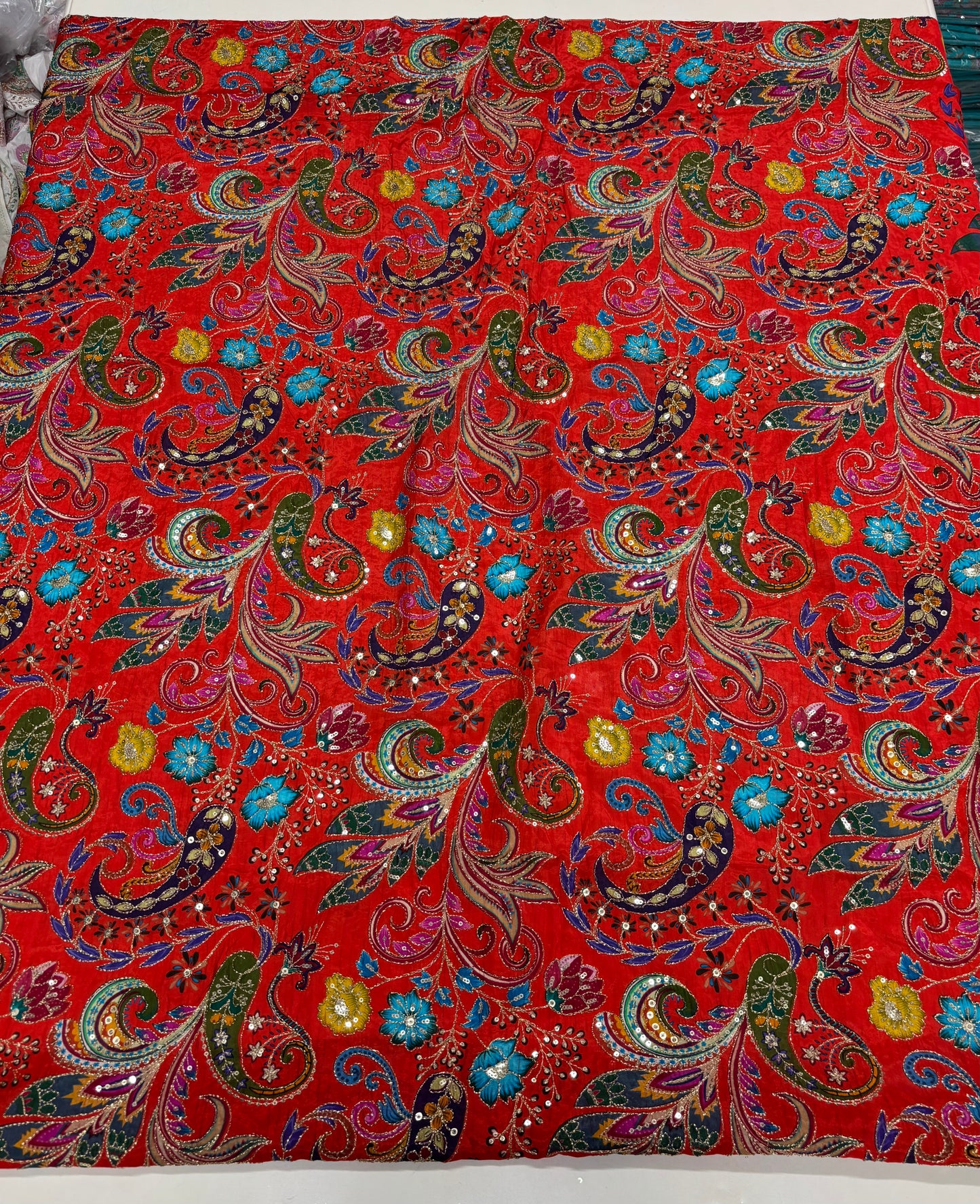 Kalamkari Blouse Fabric (HSSB11, Multicolour Floral Print with Heavy Positioning Work)