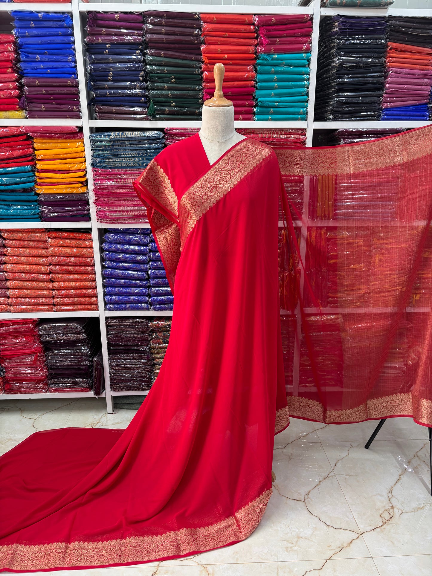 Georgette Chiffon (Self, Mango Border)