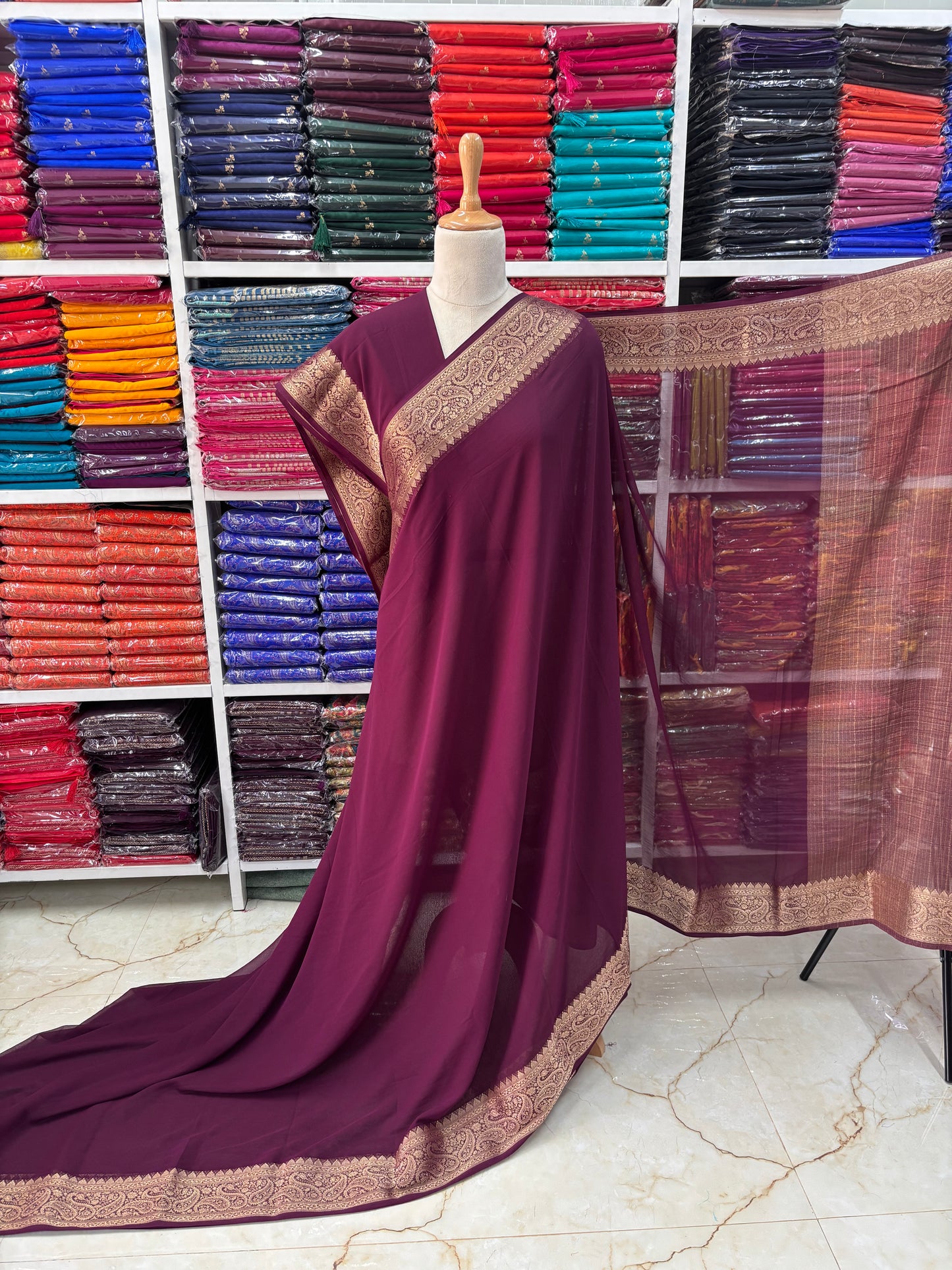 Georgette Chiffon (Self, Mango Border)