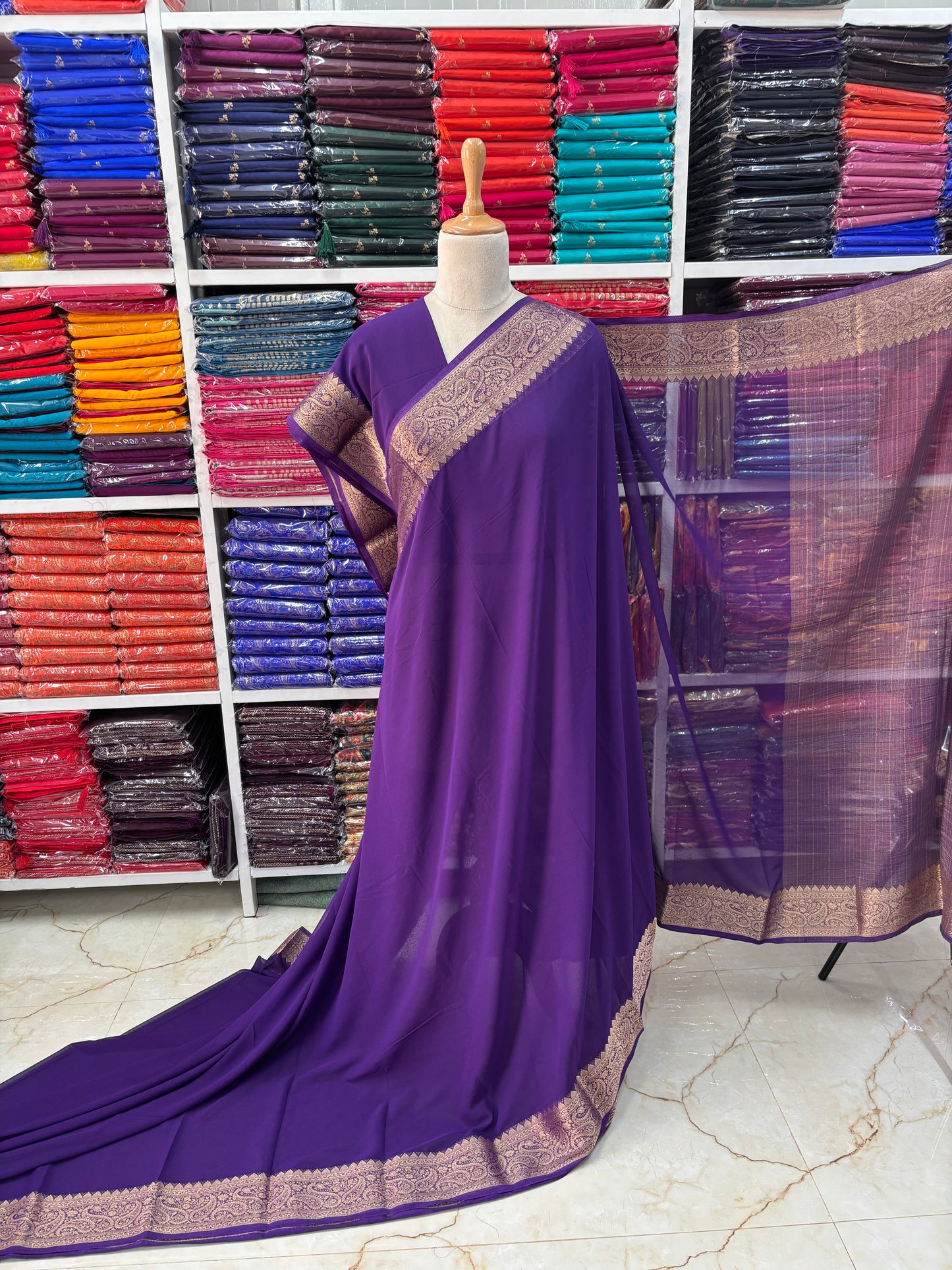 Georgette Chiffon (Self, Mango Border)