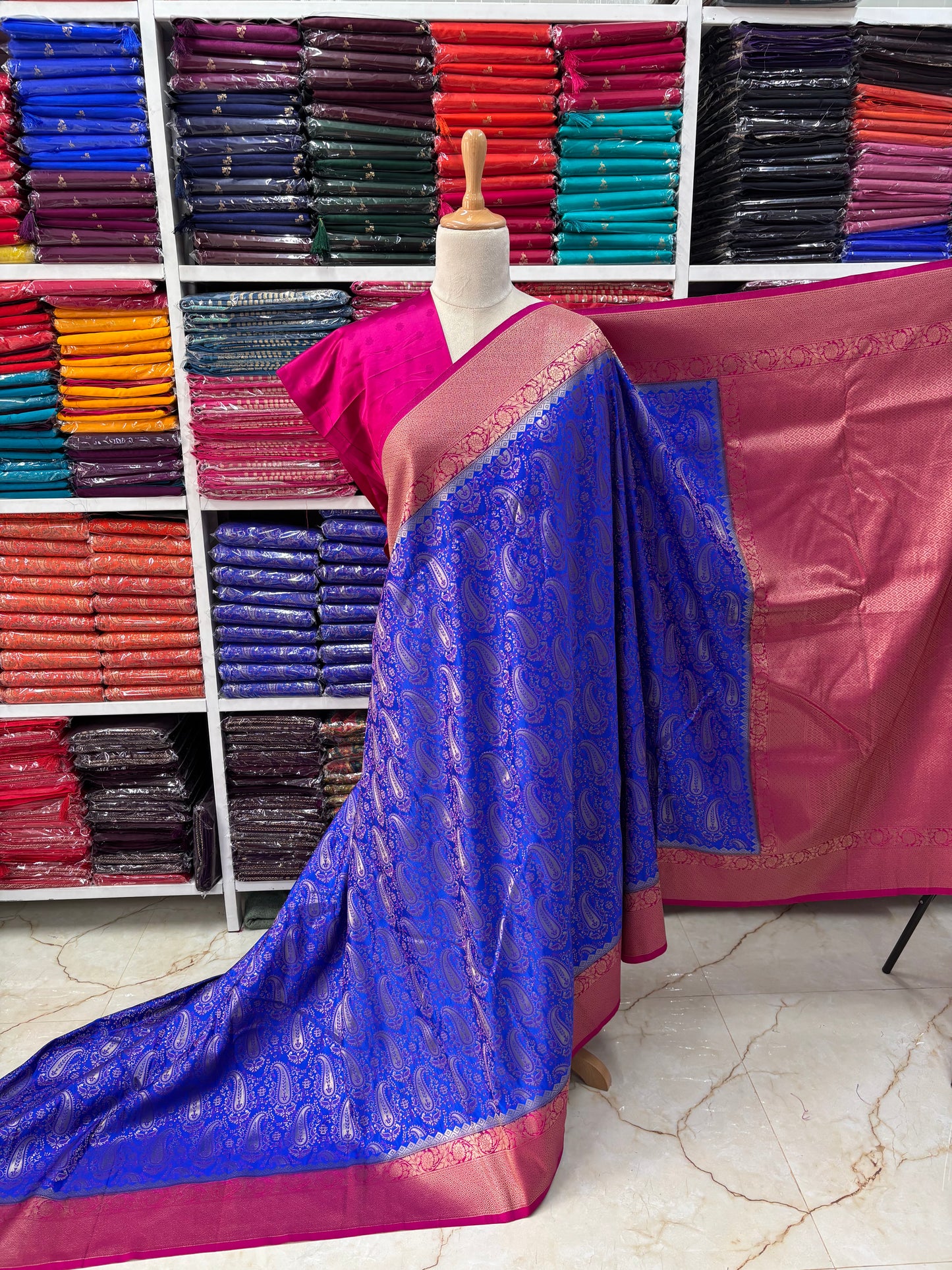 Brocade Semi Mysore Crepe (Meena with Banarasi Border)