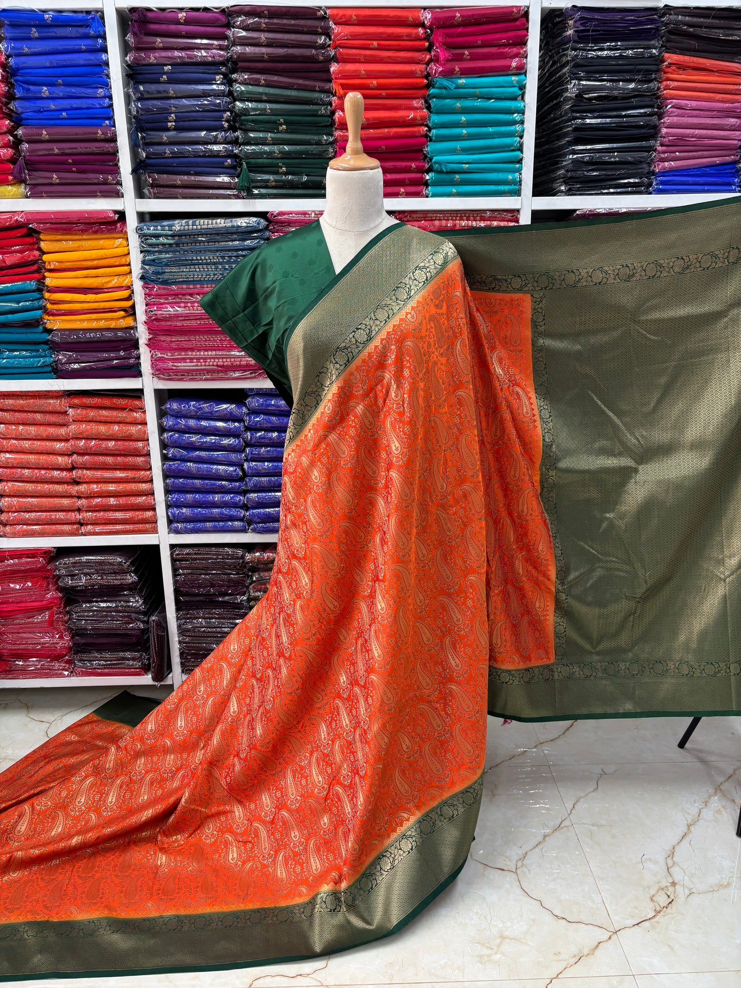 Brocade Semi Mysore Crepe (Meena with Banarasi Border)