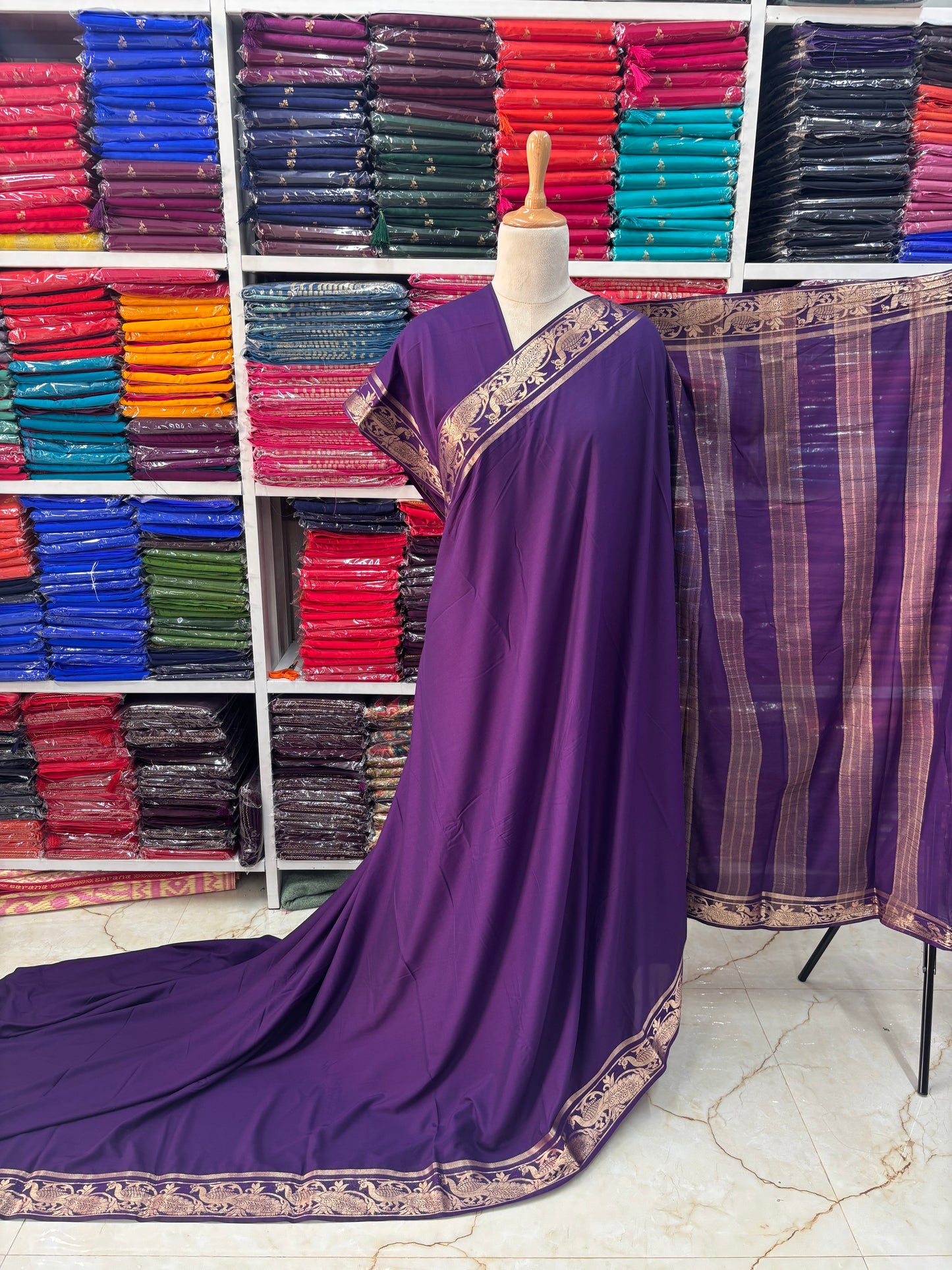 Semi Mysore Crepe (Self, Mayuri Border)