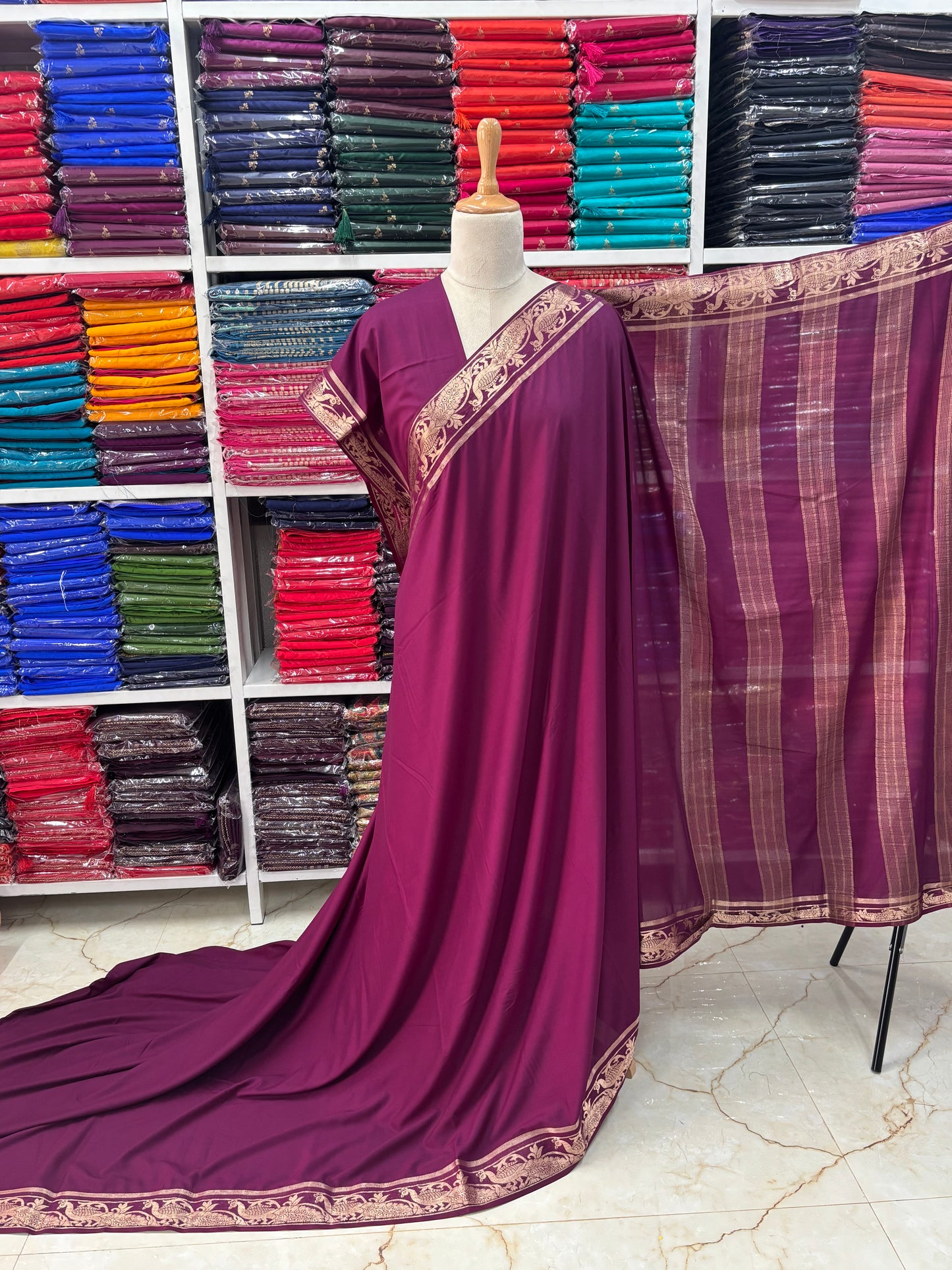 Semi Mysore Crepe (Self, Mayuri Border)