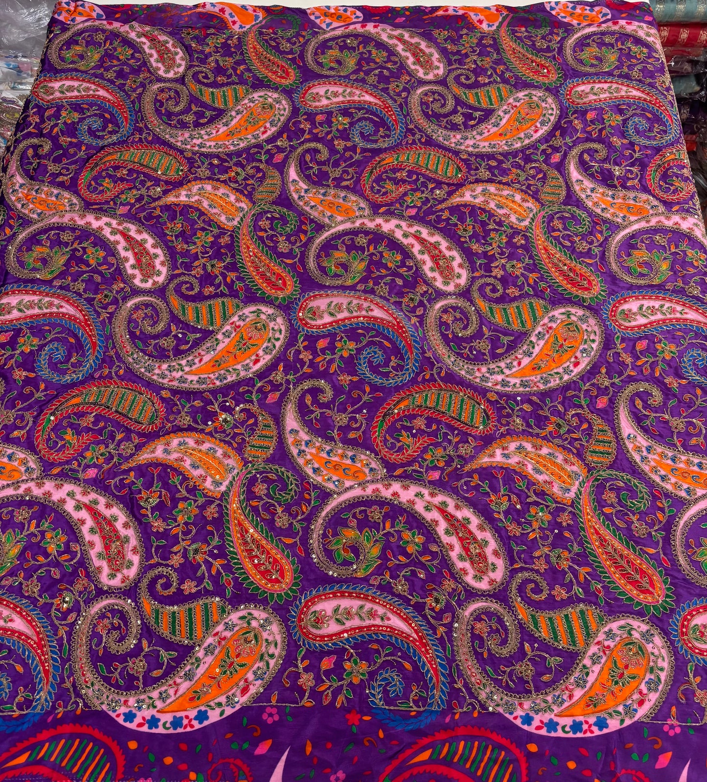 Kalamkari Blouse Fabric (HSSB13, Rich Mango Print with Heavy Positioning Work)