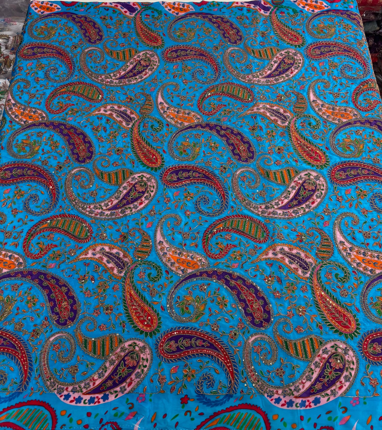Kalamkari Blouse Fabric (HSSB13, Rich Mango Print with Heavy Positioning Work)