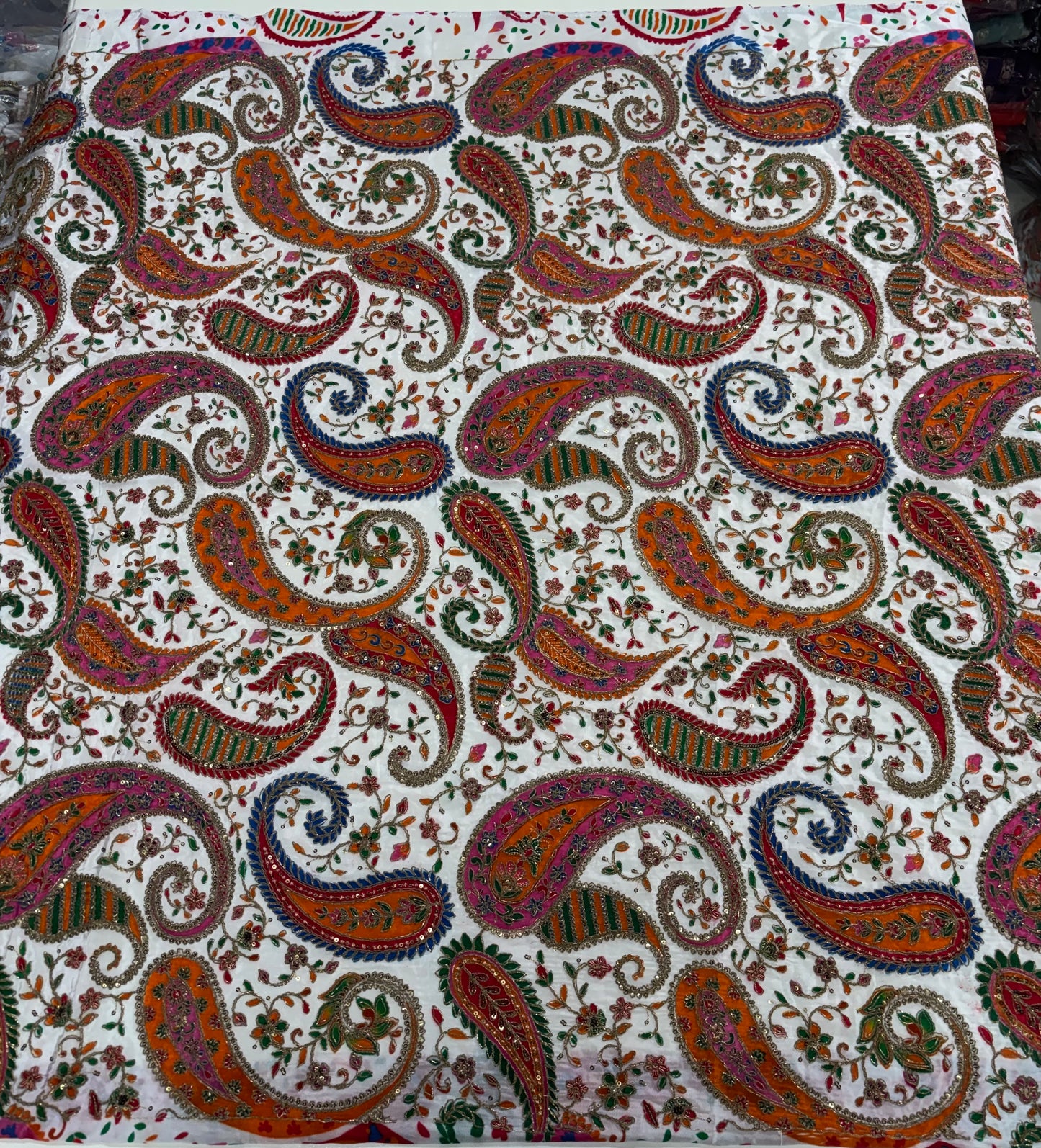 Kalamkari Blouse Fabric (HSSB13, Rich Mango Print with Heavy Positioning Work)