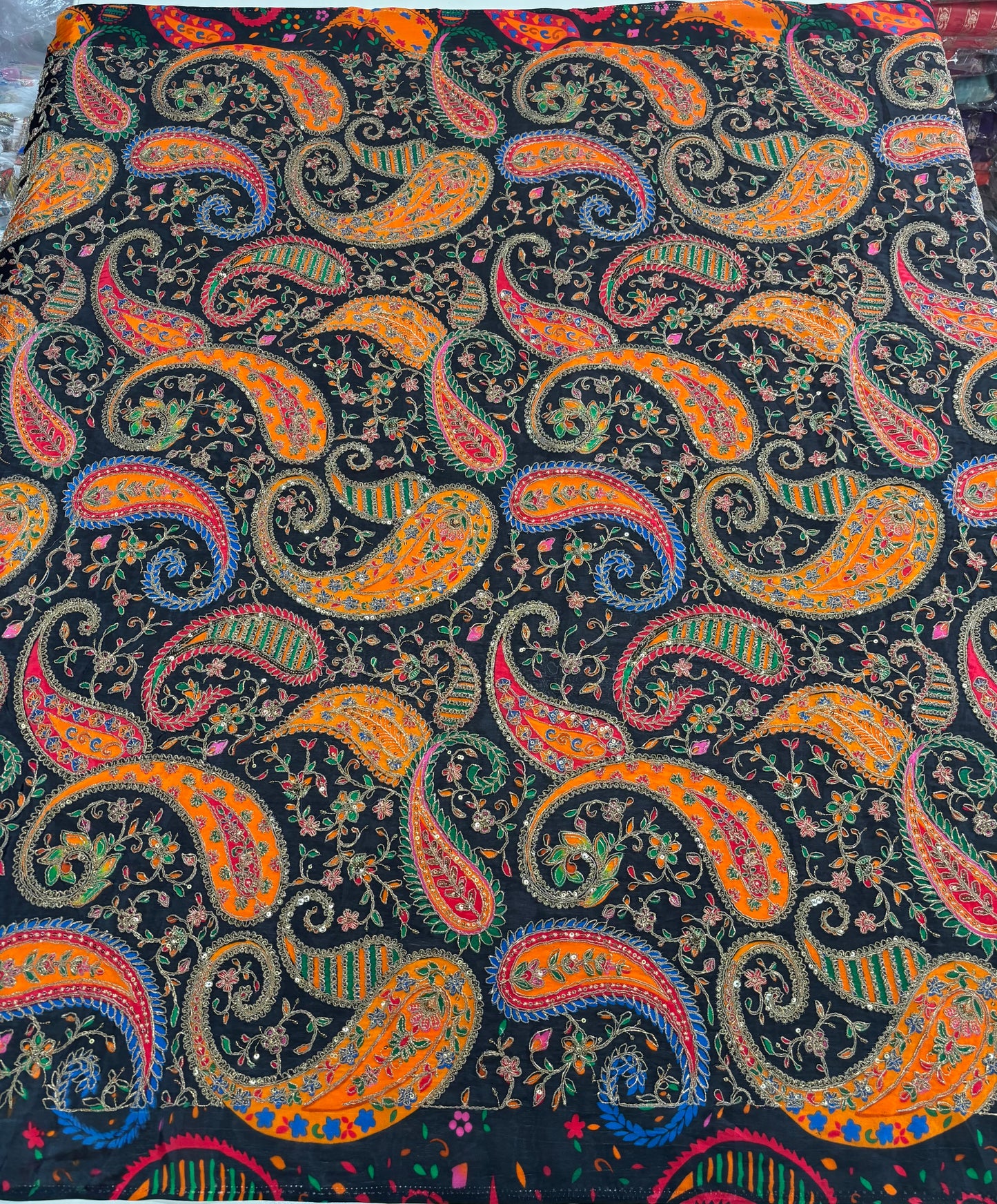 Kalamkari Blouse Fabric (HSSB13, Rich Mango Print with Heavy Positioning Work)