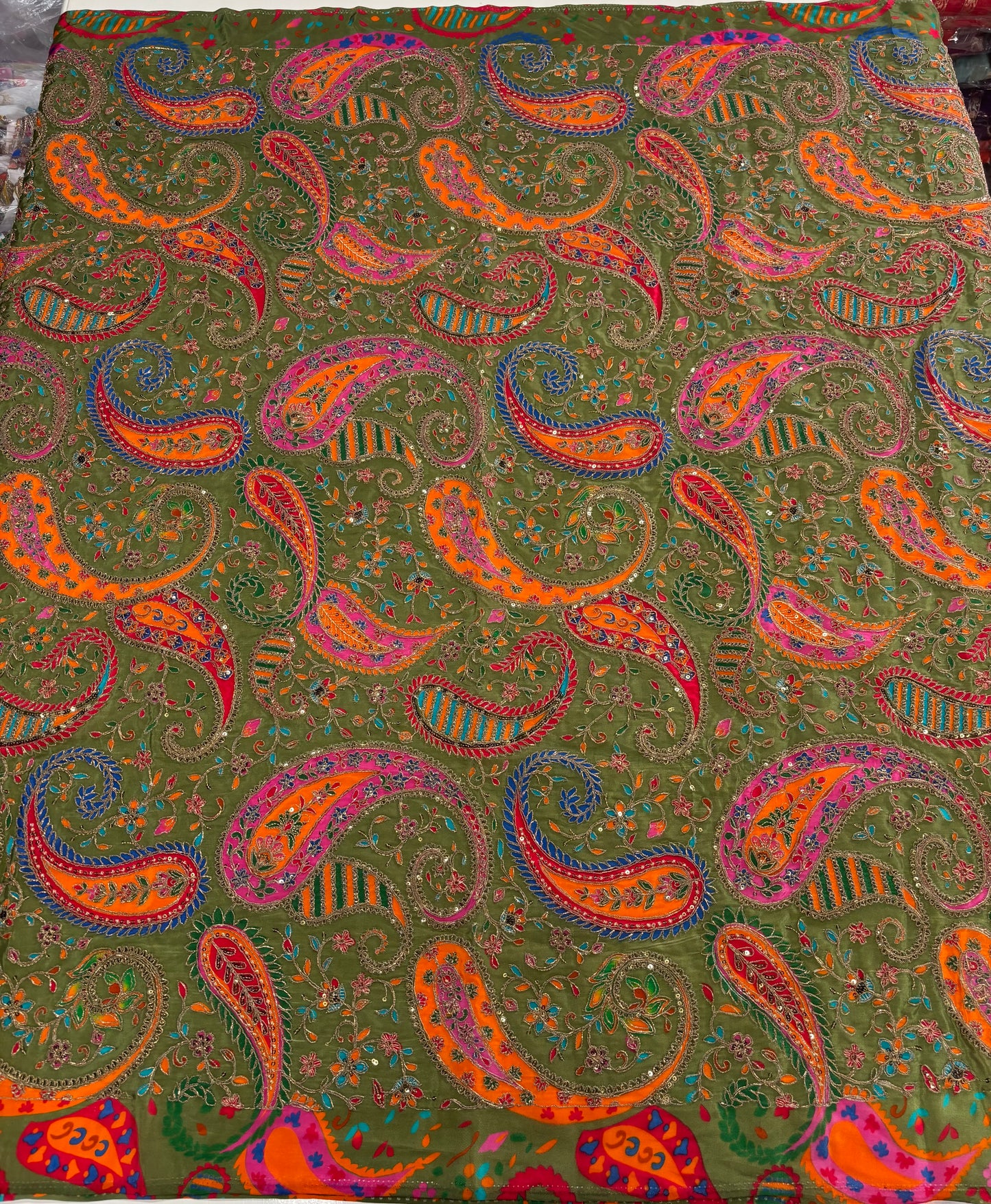 Kalamkari Blouse Fabric (HSSB13, Rich Mango Print with Heavy Positioning Work)