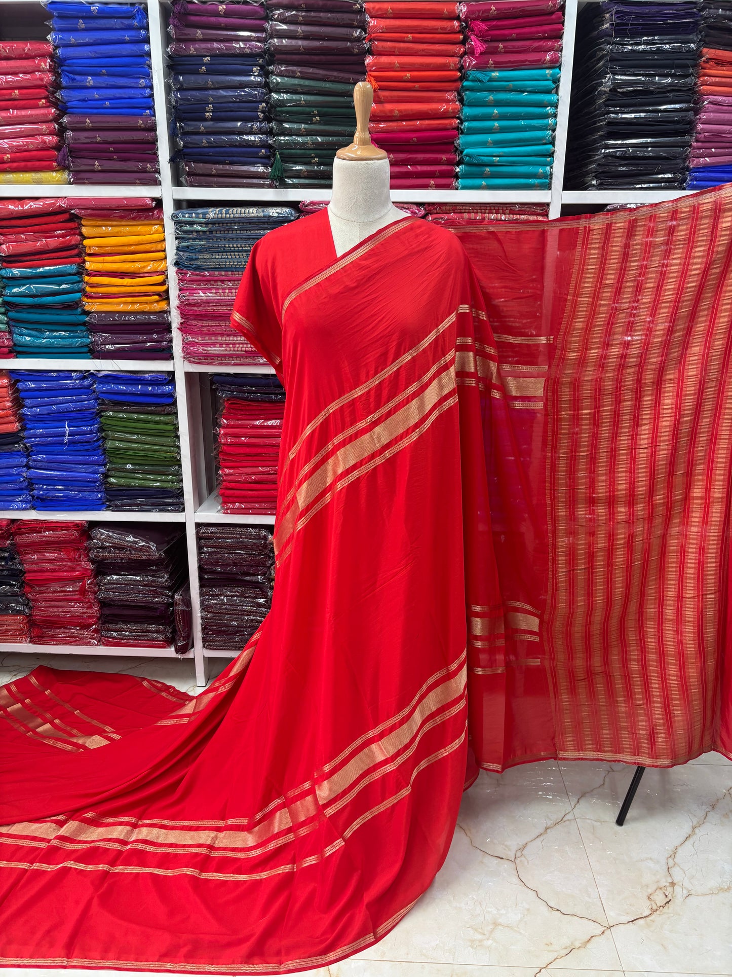 Semi Mysore Crepe (Self, Big 4 Lines border)