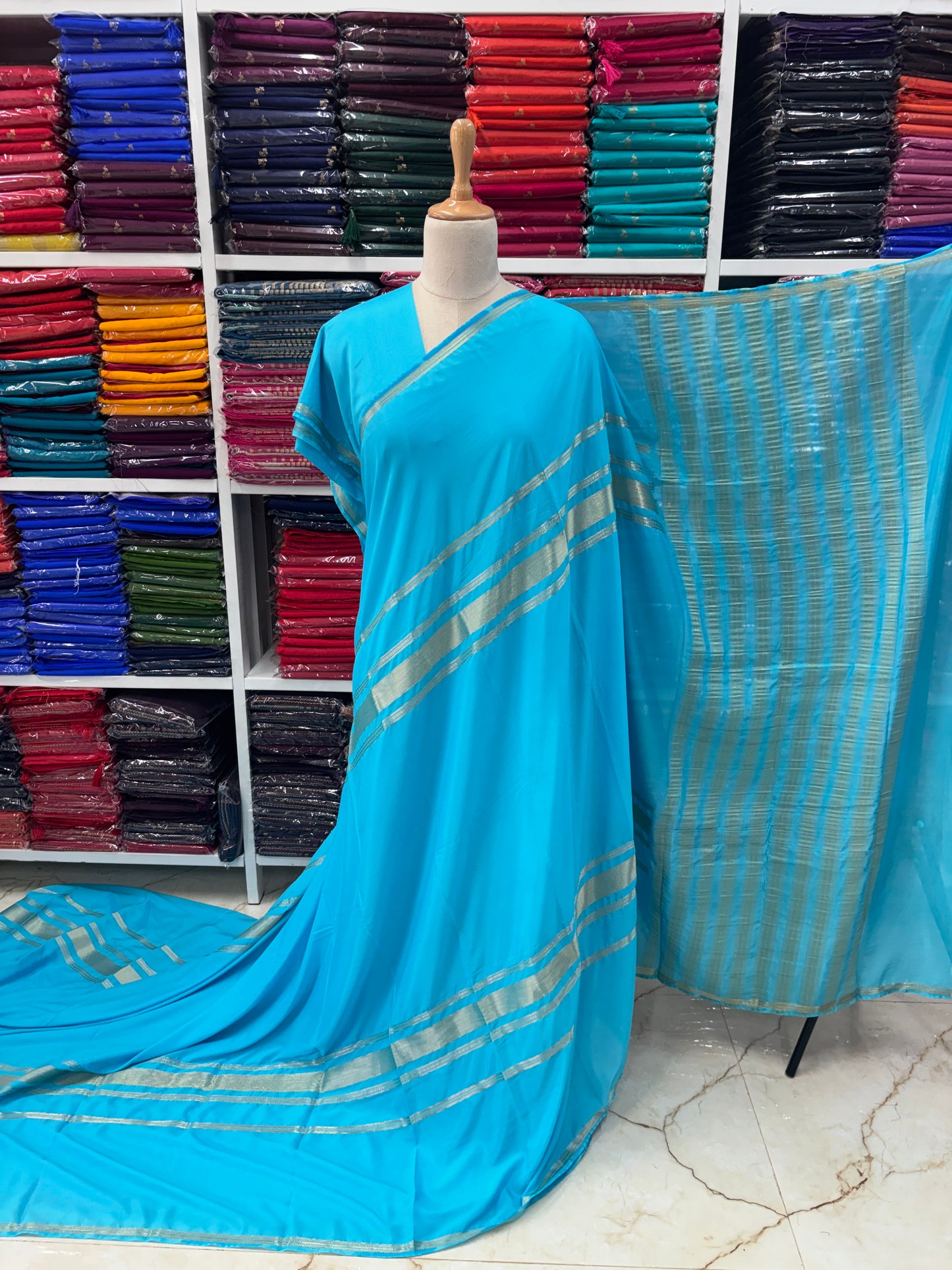 Semi Mysore Crepe (Self, Big 4 Lines border)