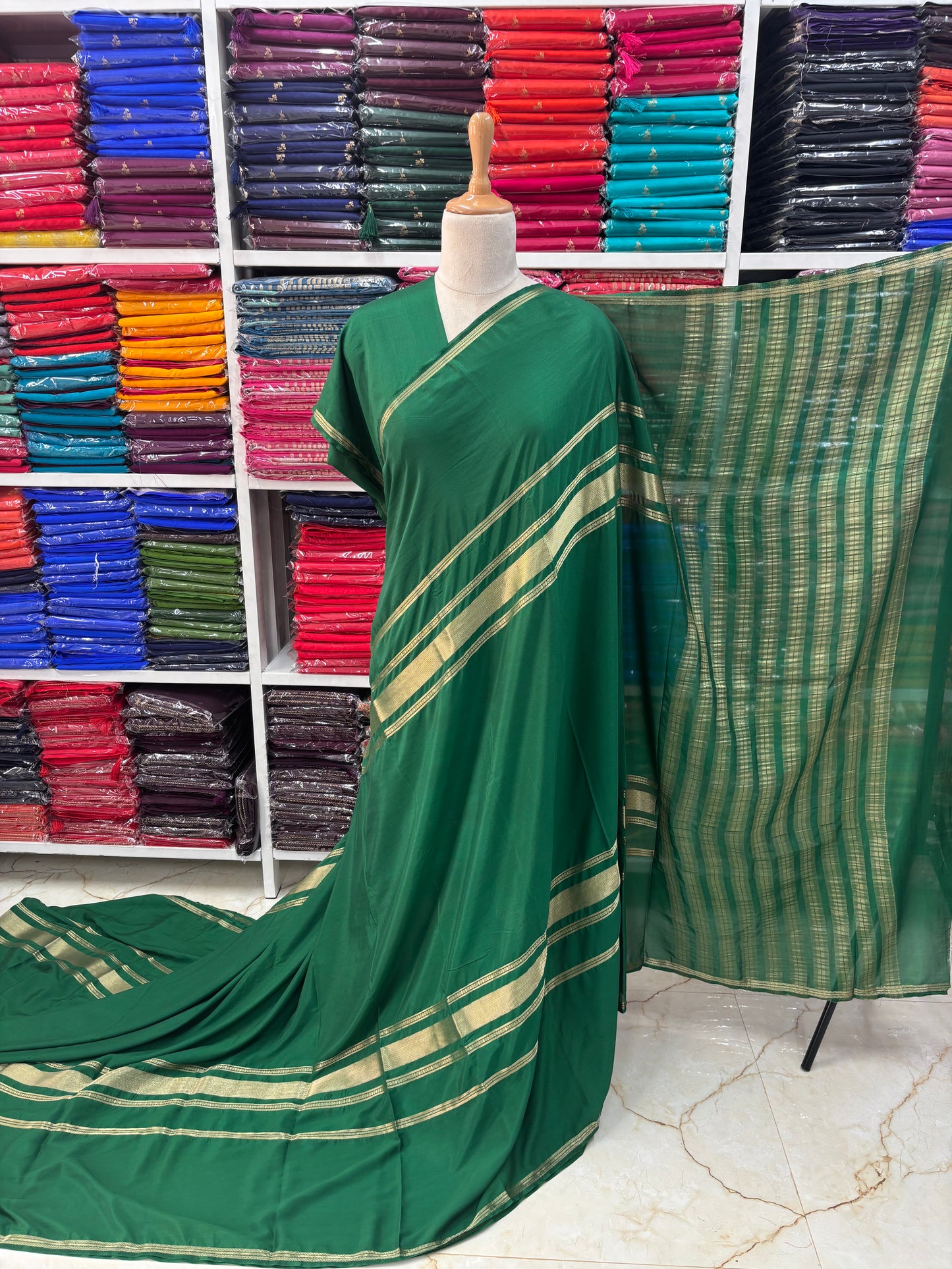 Semi Mysore Crepe (Self, Big 4 Lines border)