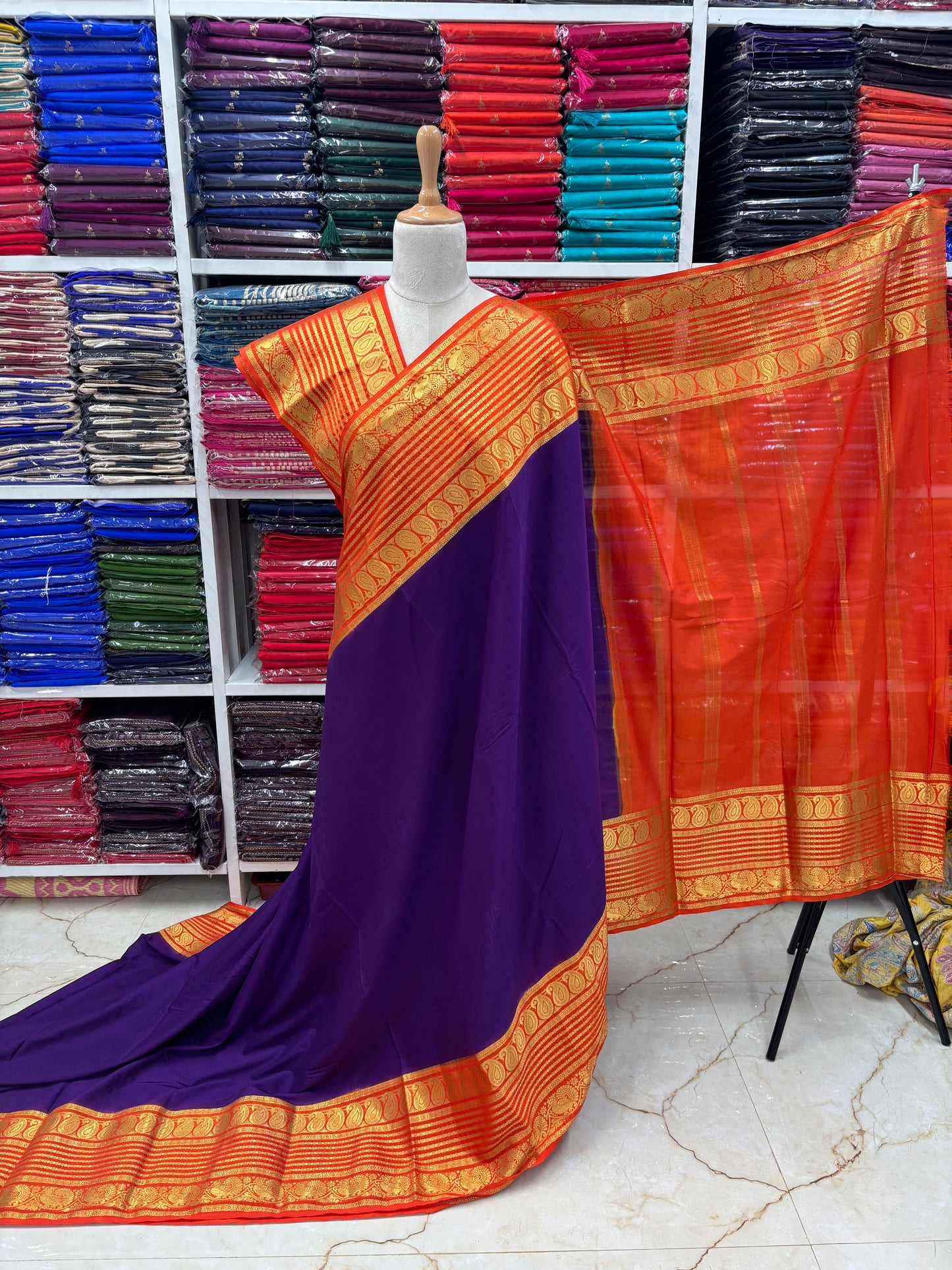 Semi Mysore Crepe (Mango, Rudrakshi, Mayuri Border)