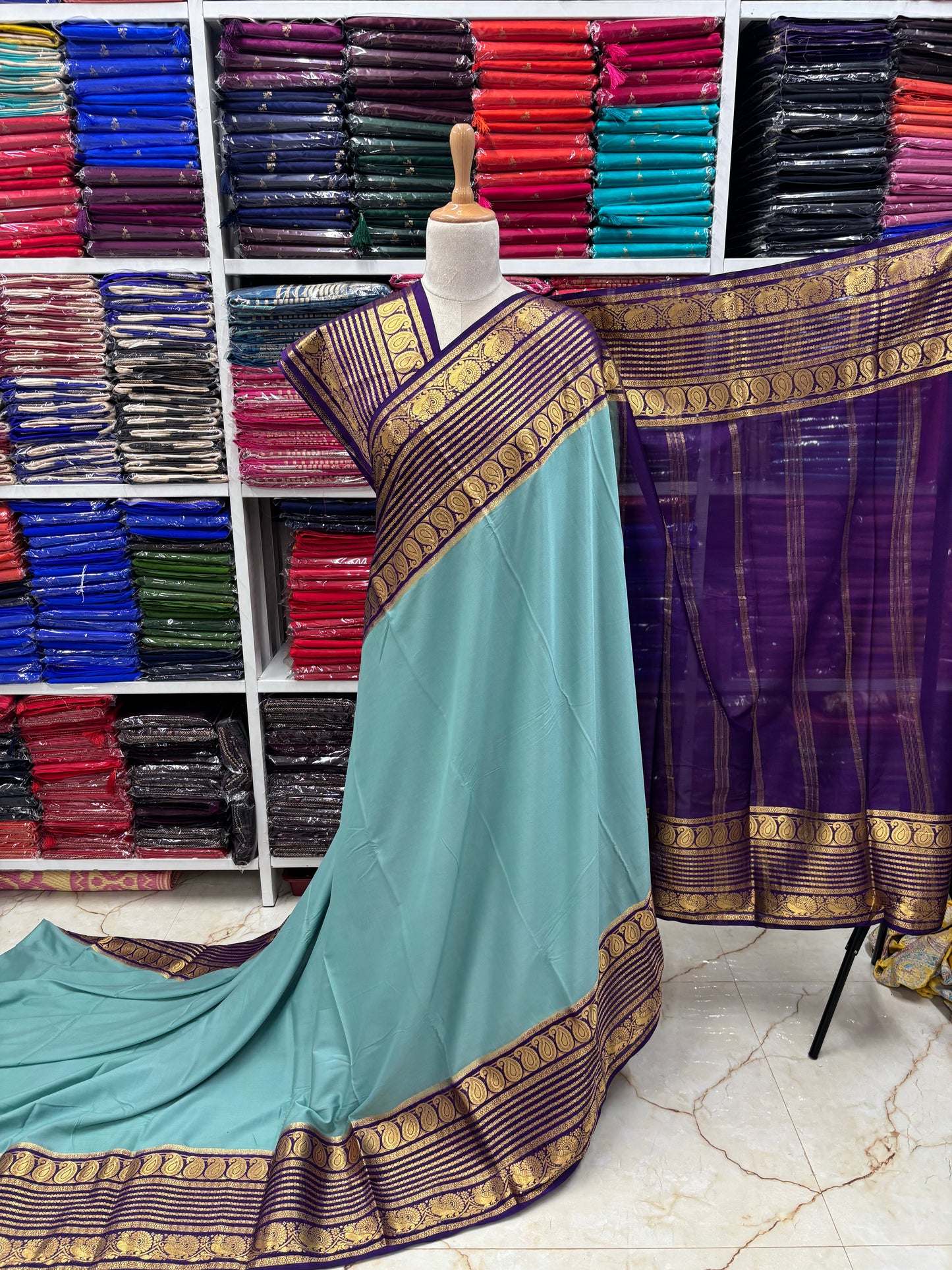 Semi Mysore Crepe (Mango, Rudrakshi, Mayuri Border)