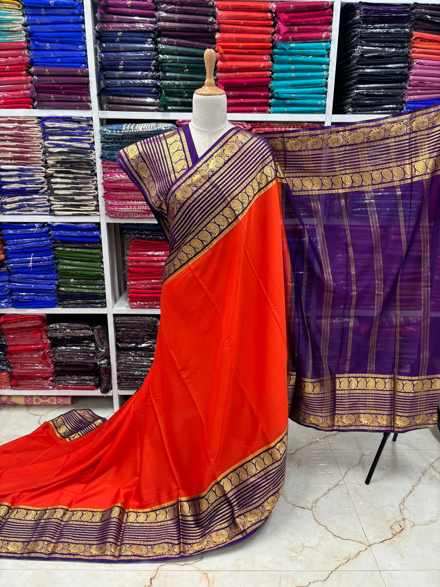 Semi Mysore Crepe (Mango, Rudrakshi, Mayuri Border)