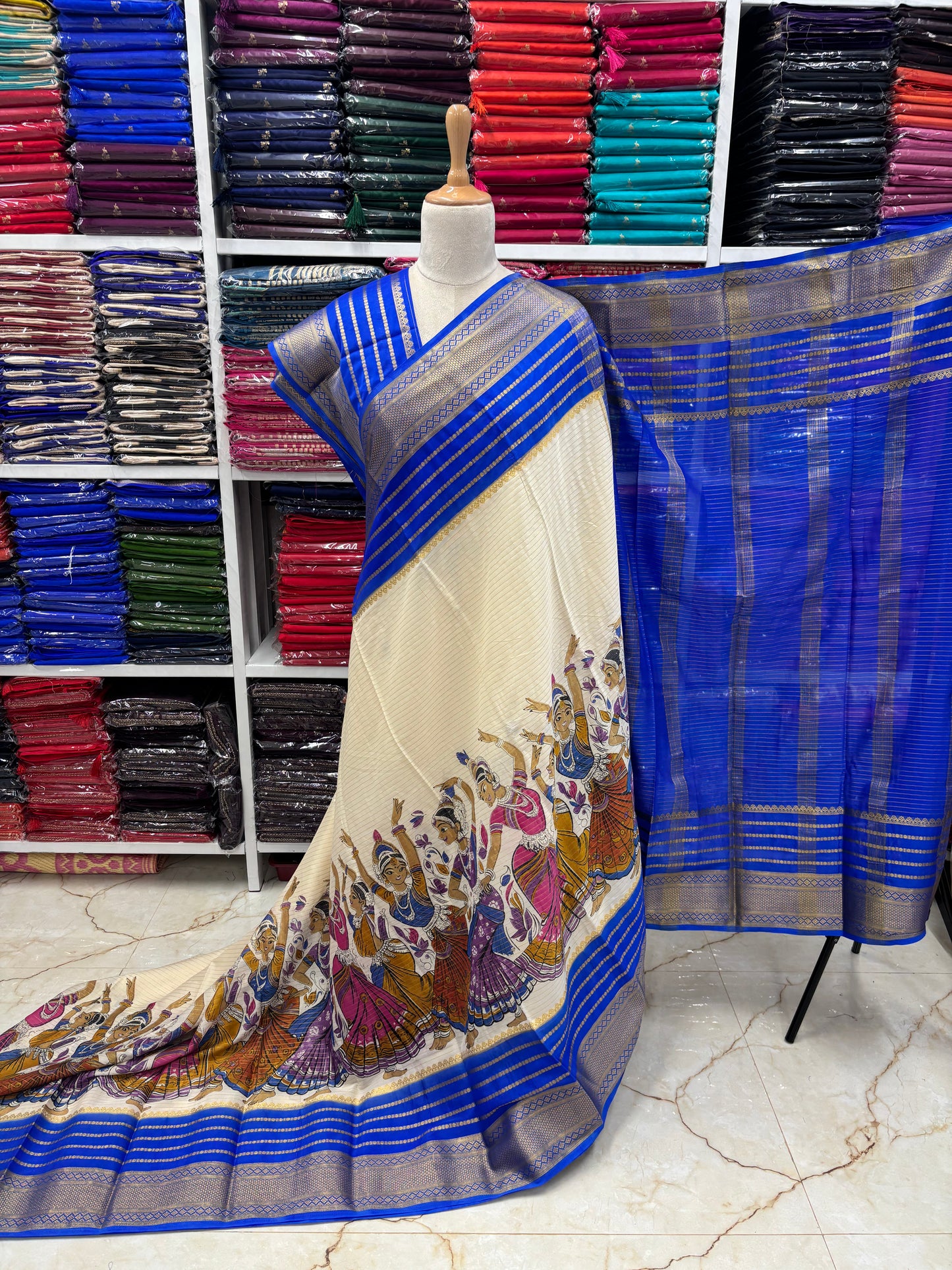 Semi Mysore Crepe (2D, Dancing Doll Kalamkari Print)