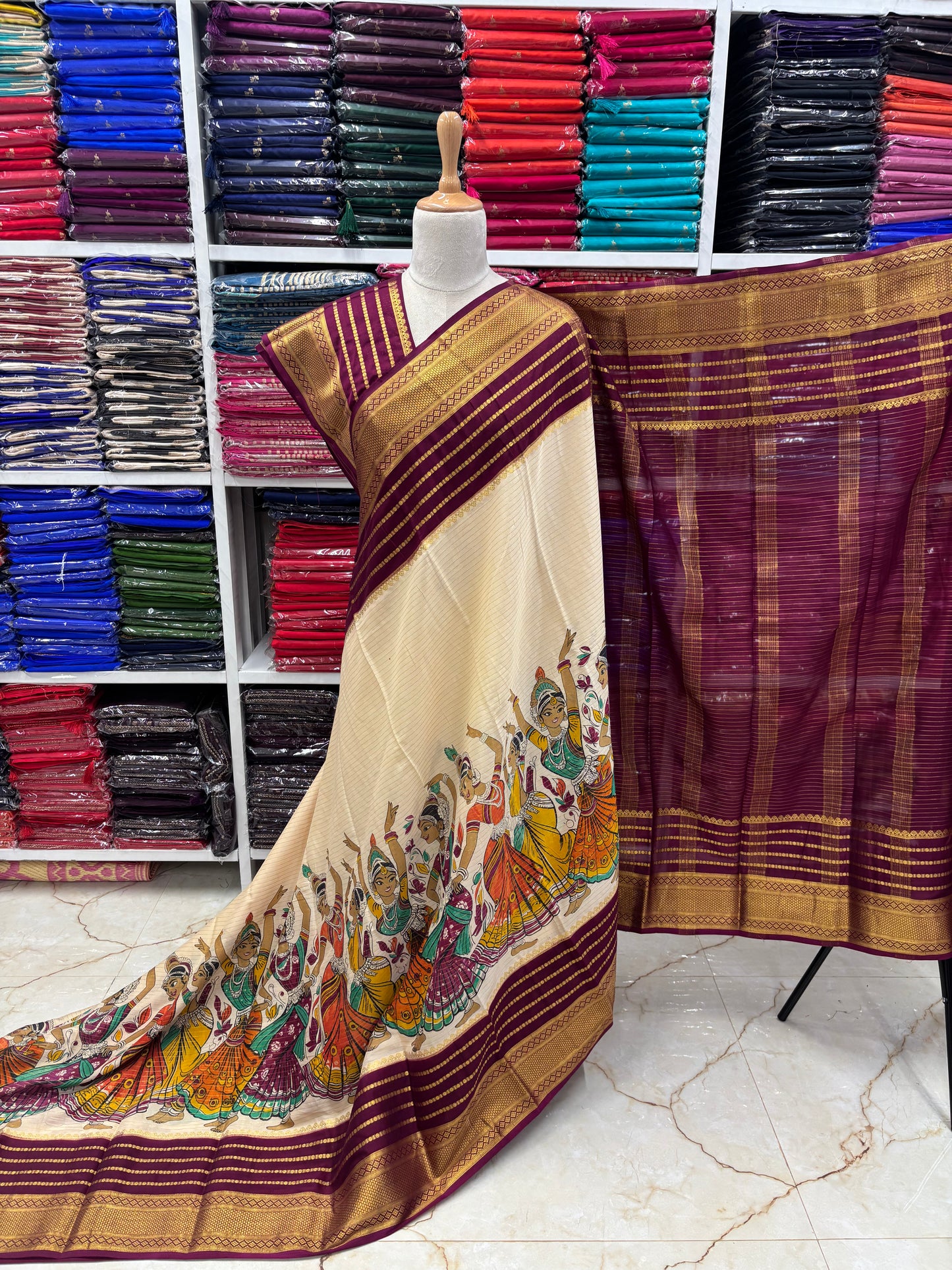 Semi Mysore Crepe (2D, Dancing Doll Kalamkari Print)