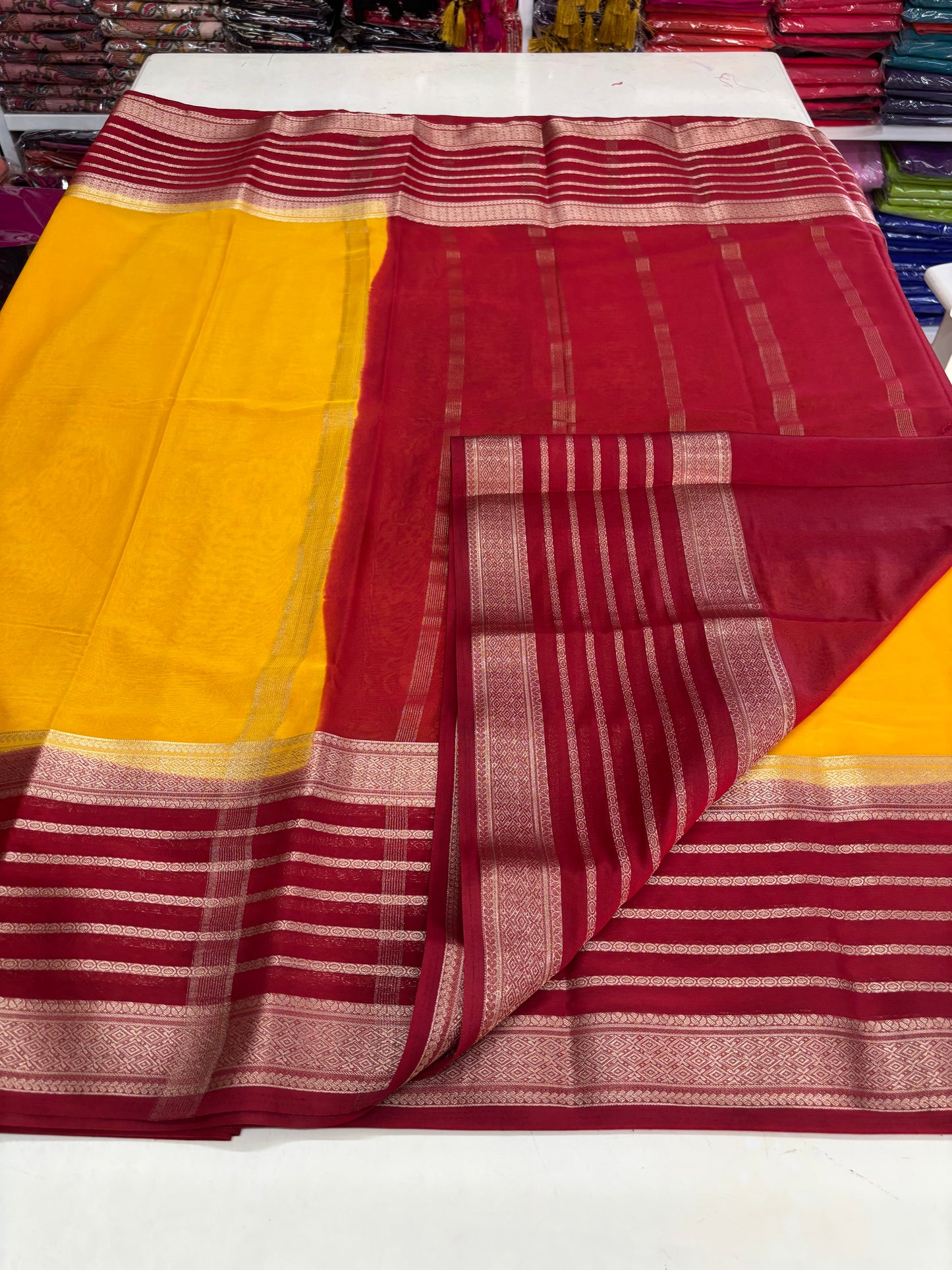 Semi Mysore Crepe (Bentex, 5 lines Border)