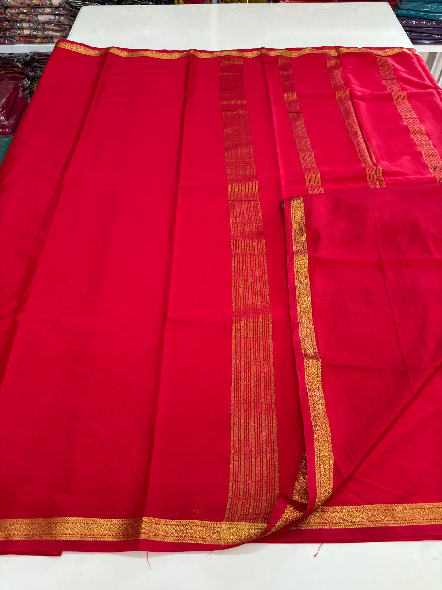 Semi Mysore Crepe (Self, Small 1 inch Border)