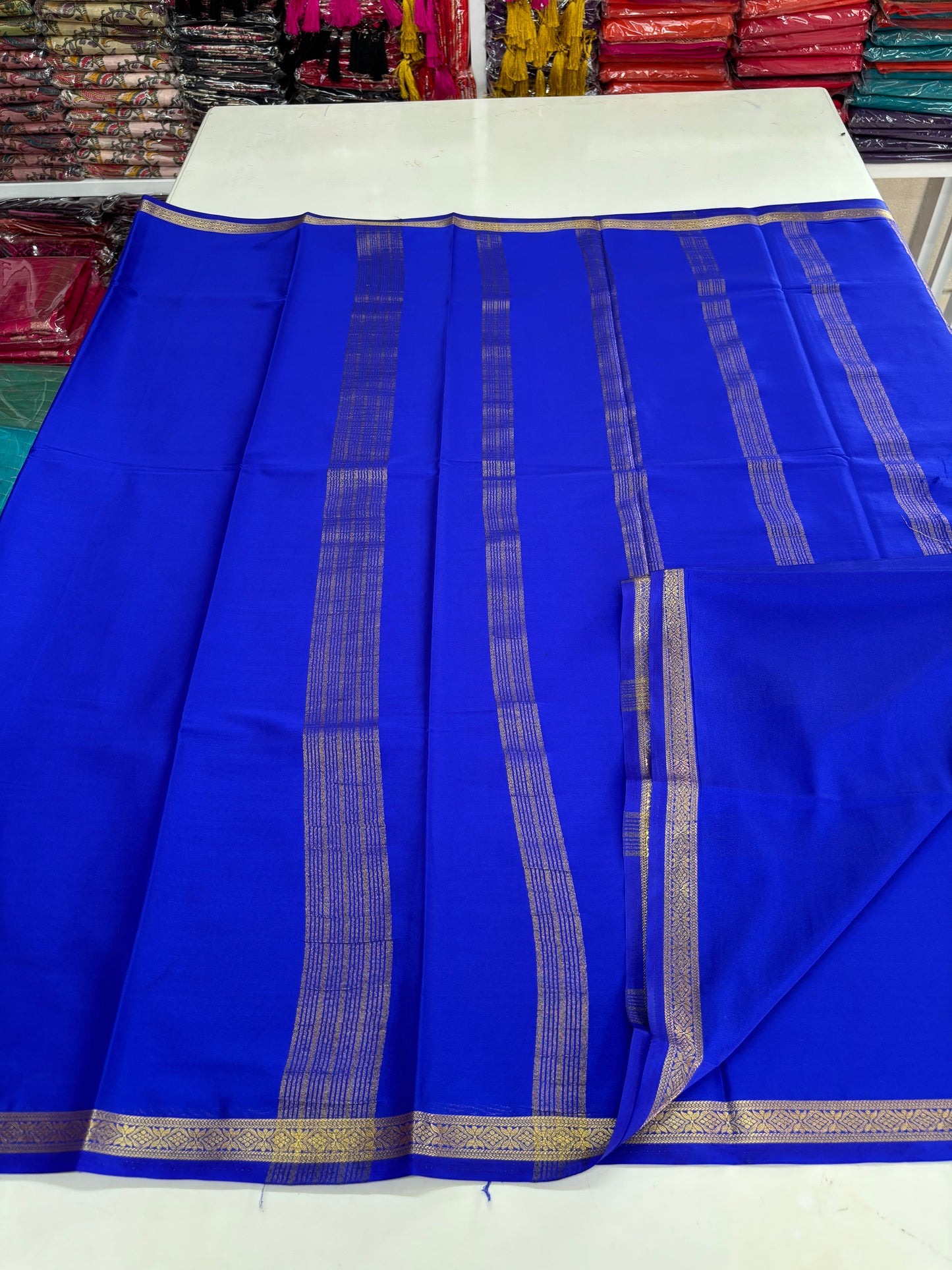 Semi Mysore Crepe (Self, Small 1 inch Border)