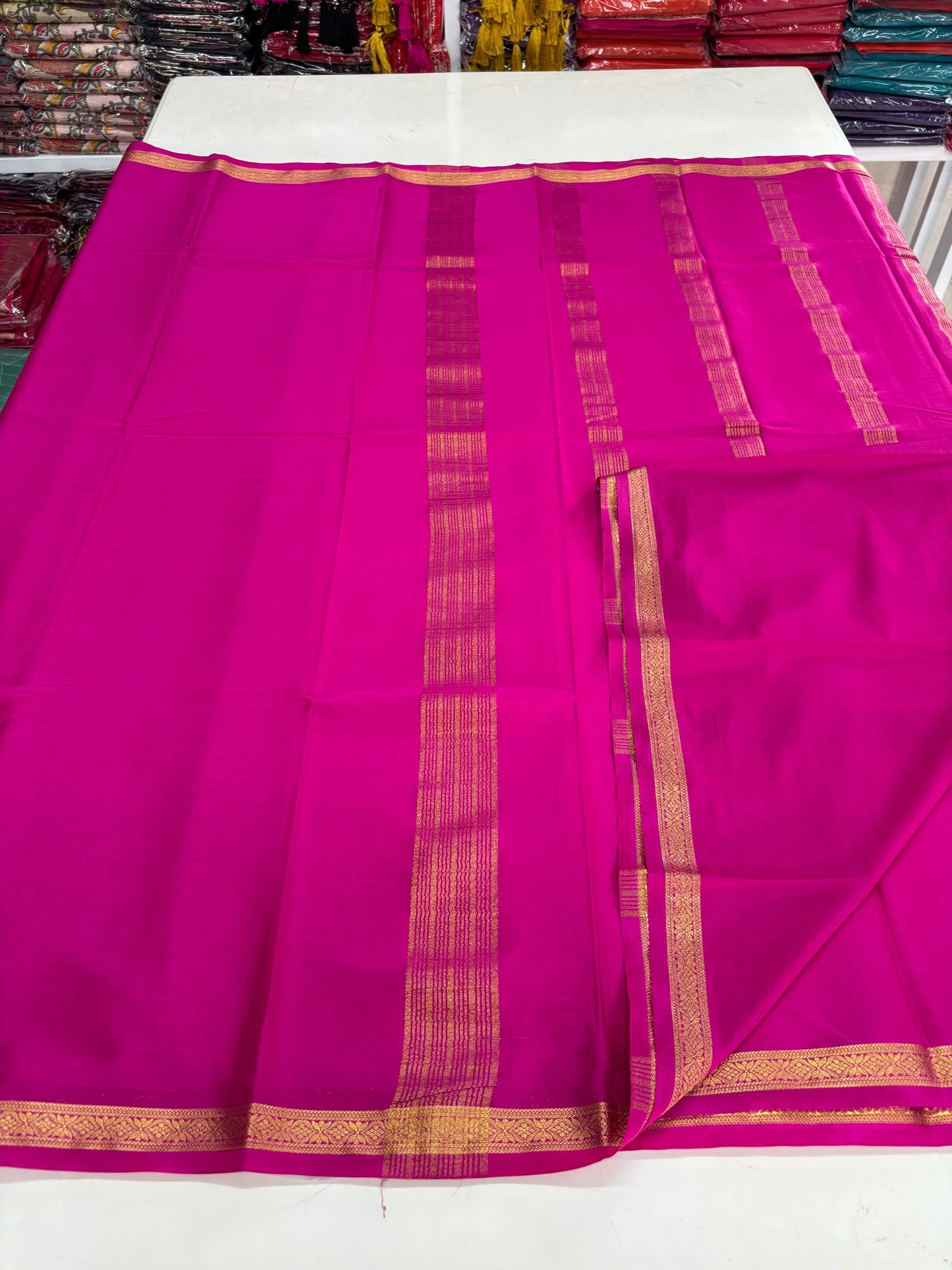 Semi Mysore Crepe (Self, Small 1 inch Border)