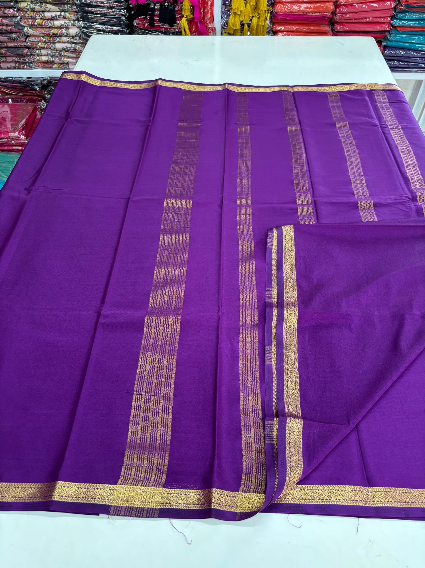 Semi Mysore Crepe (Self, Small 1 inch Border)