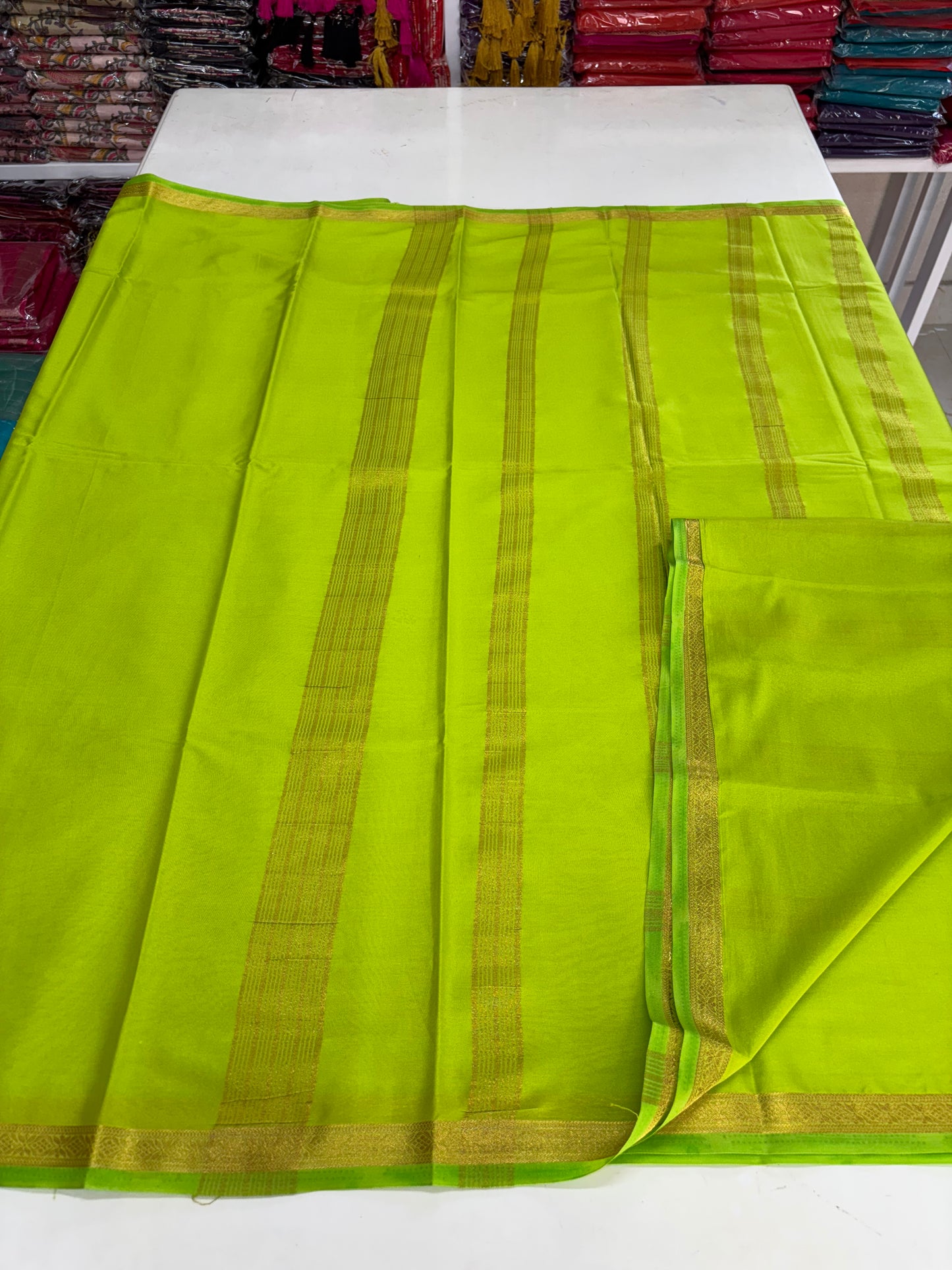 Semi Mysore Crepe (Self, Small 1 inch Border)