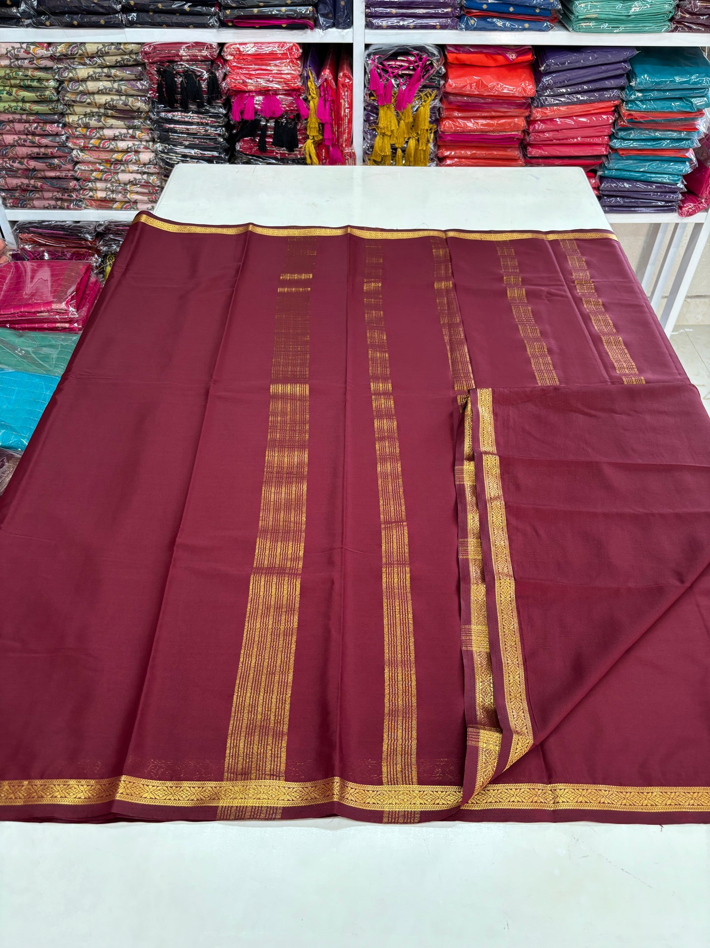 Semi Mysore Crepe (Self, Small 1 inch Border)