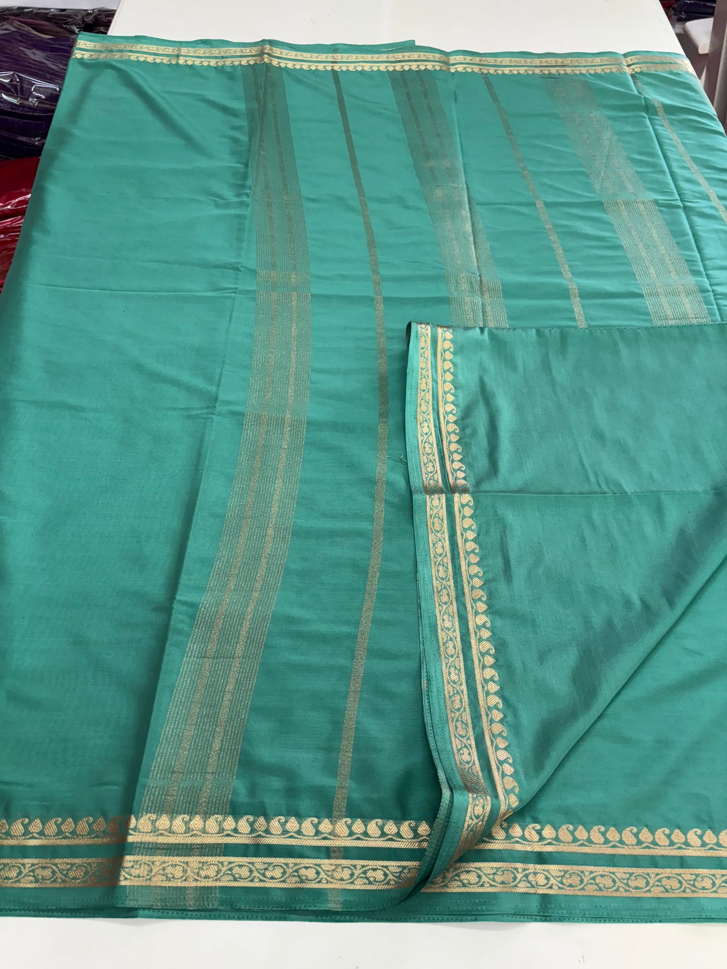 Semi Mysore Crepe (Self, Small Bentex Mango Border)