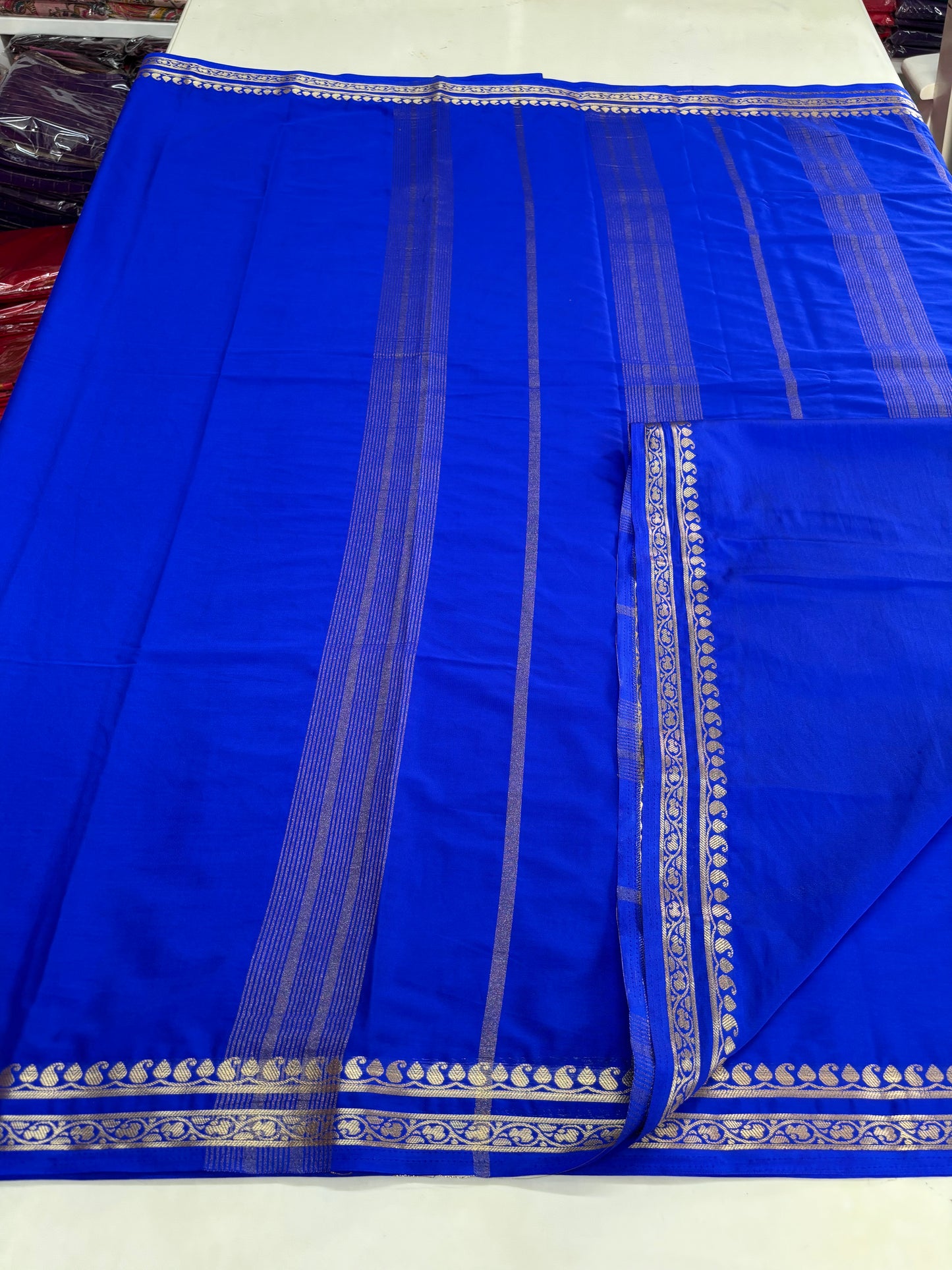 Semi Mysore Crepe (Self, Small Bentex Mango Border)