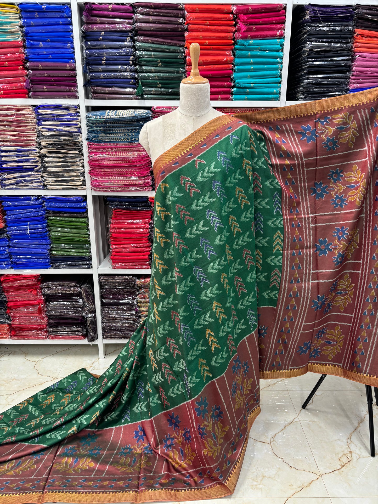 Semi Patola Saree (Arrow and Floral Design)