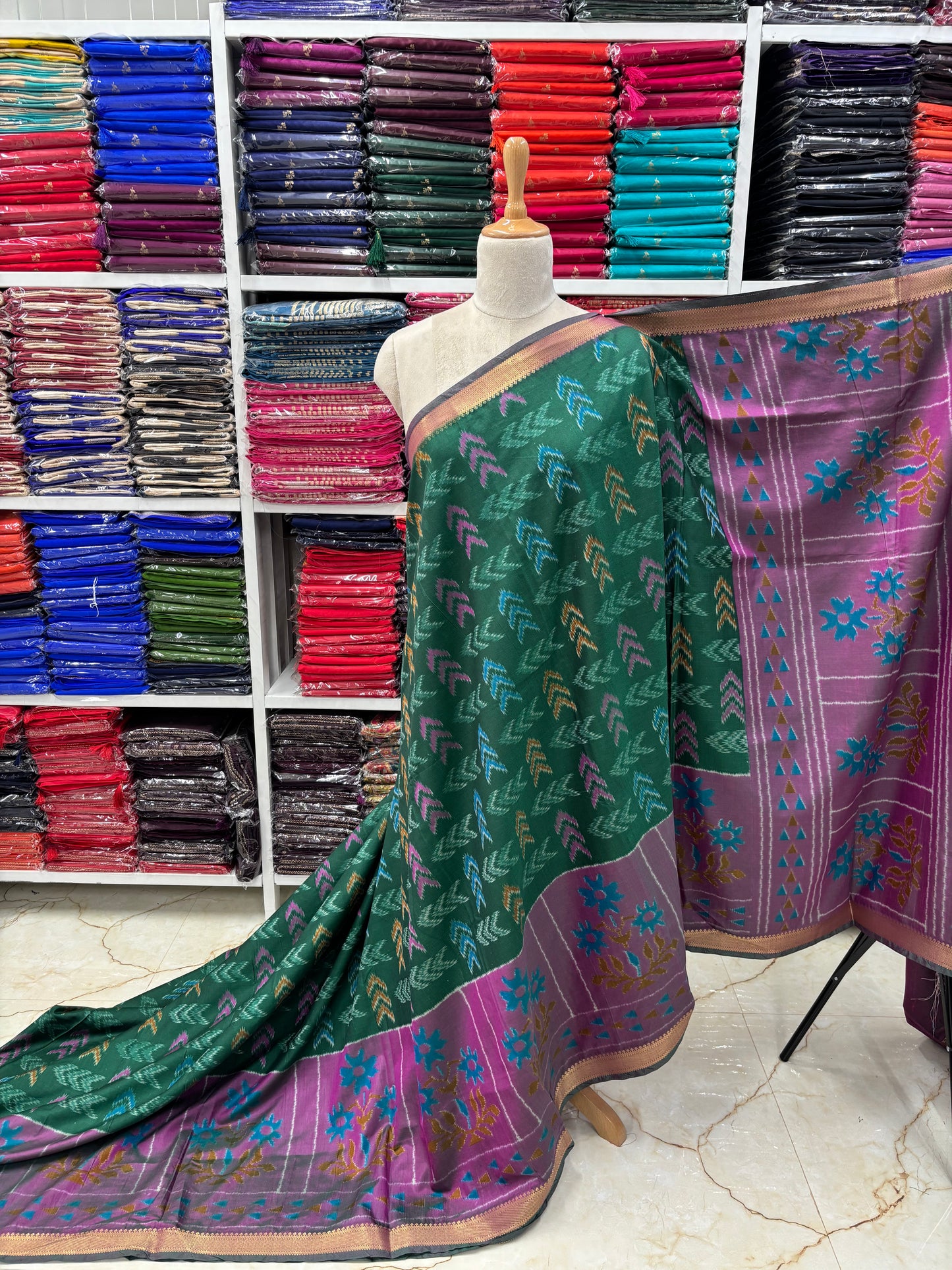 Semi Patola Saree (Arrow and Floral Design)