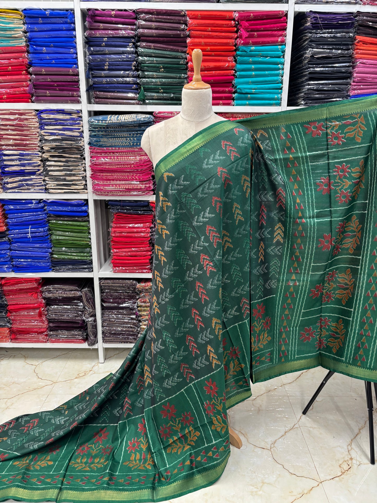 Semi Patola Saree (Arrow and Floral Design)