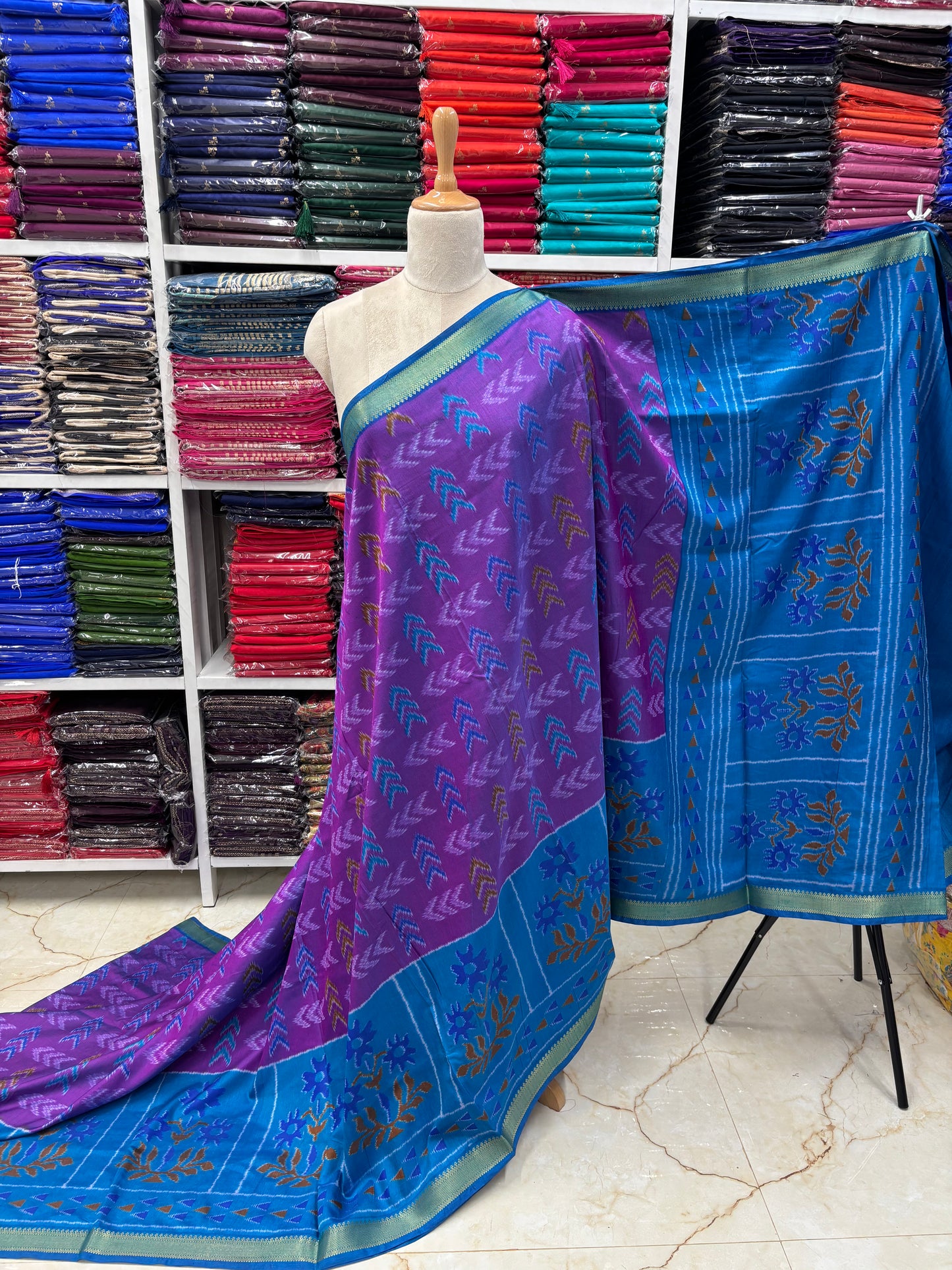 Semi Patola Saree (Arrow and Floral Design)