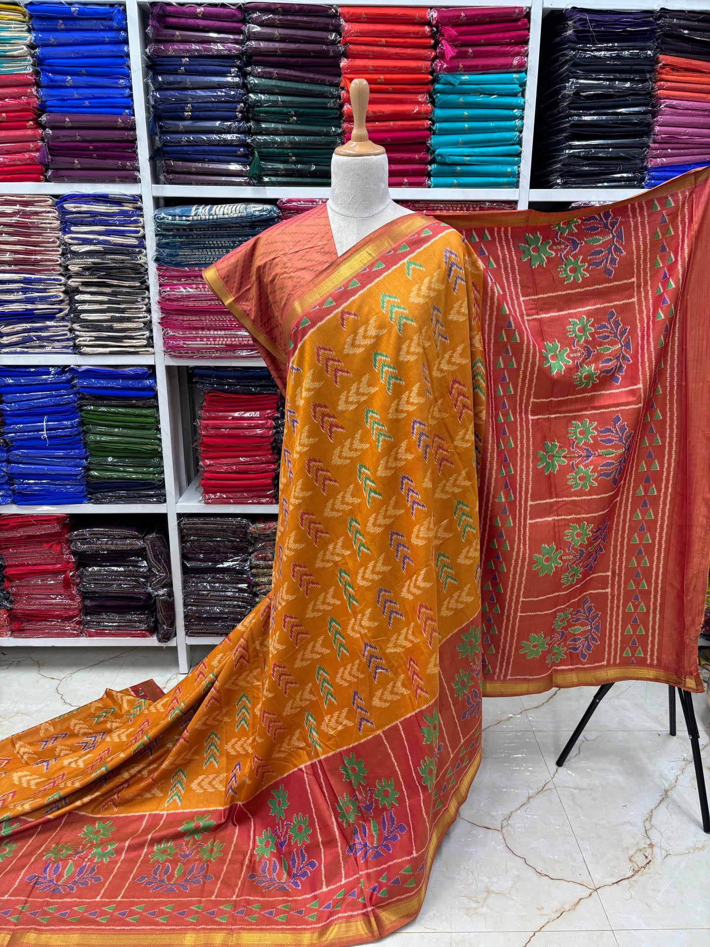 Semi Patola Saree (Arrow and Floral Design)