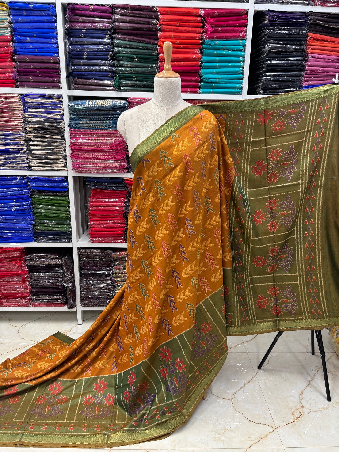 Semi Patola Saree (Arrow and Floral Design)